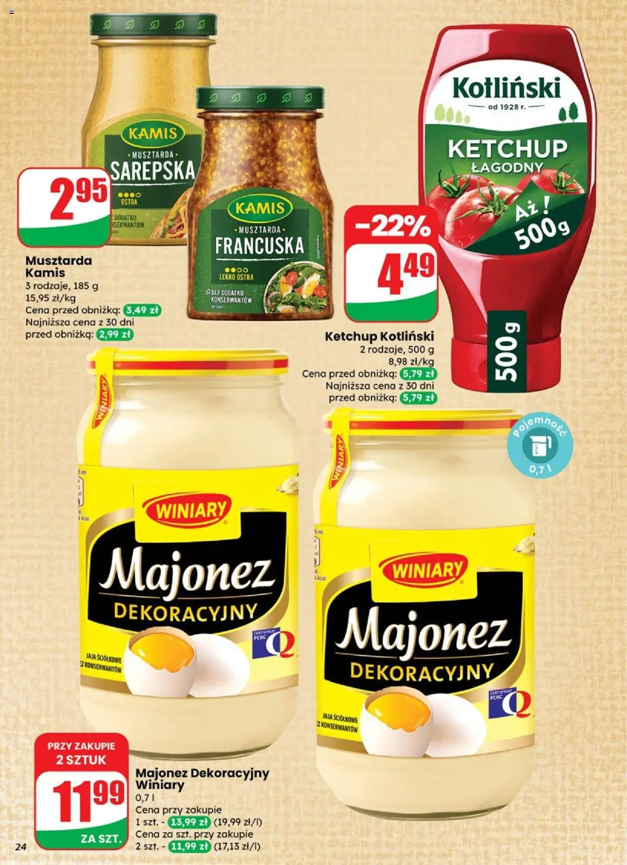 Dino Gazetka od 15.10.2025 | Strona: 24 | Produkty: Musztarda francuska, Ketchup, Majonez winiary, Musztarda