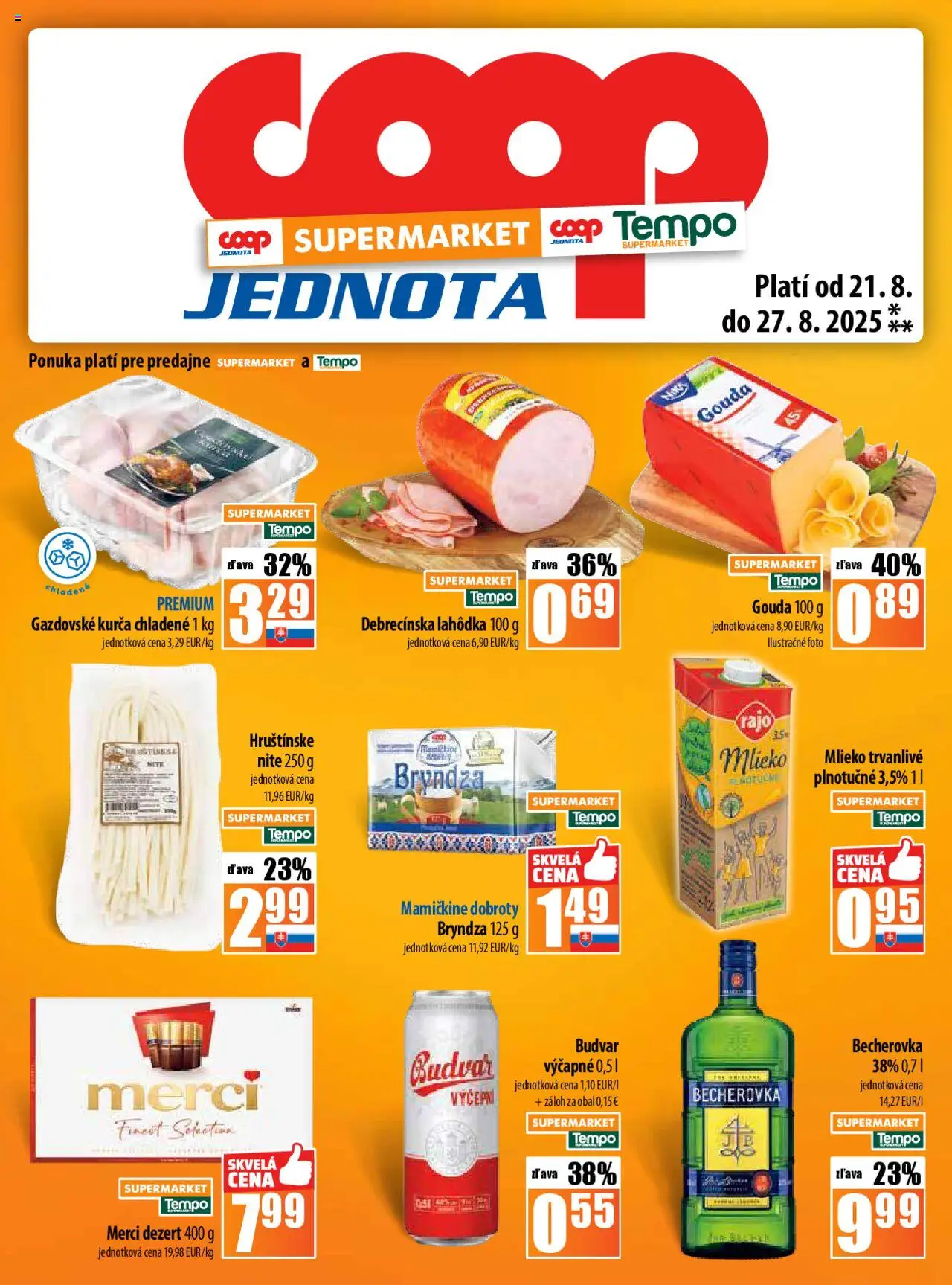 COOP Jednota leták │ platný od 21.08.2025 | Strana: 13 | Produkty: Mlieko, Gouda, Budvar, Kurča