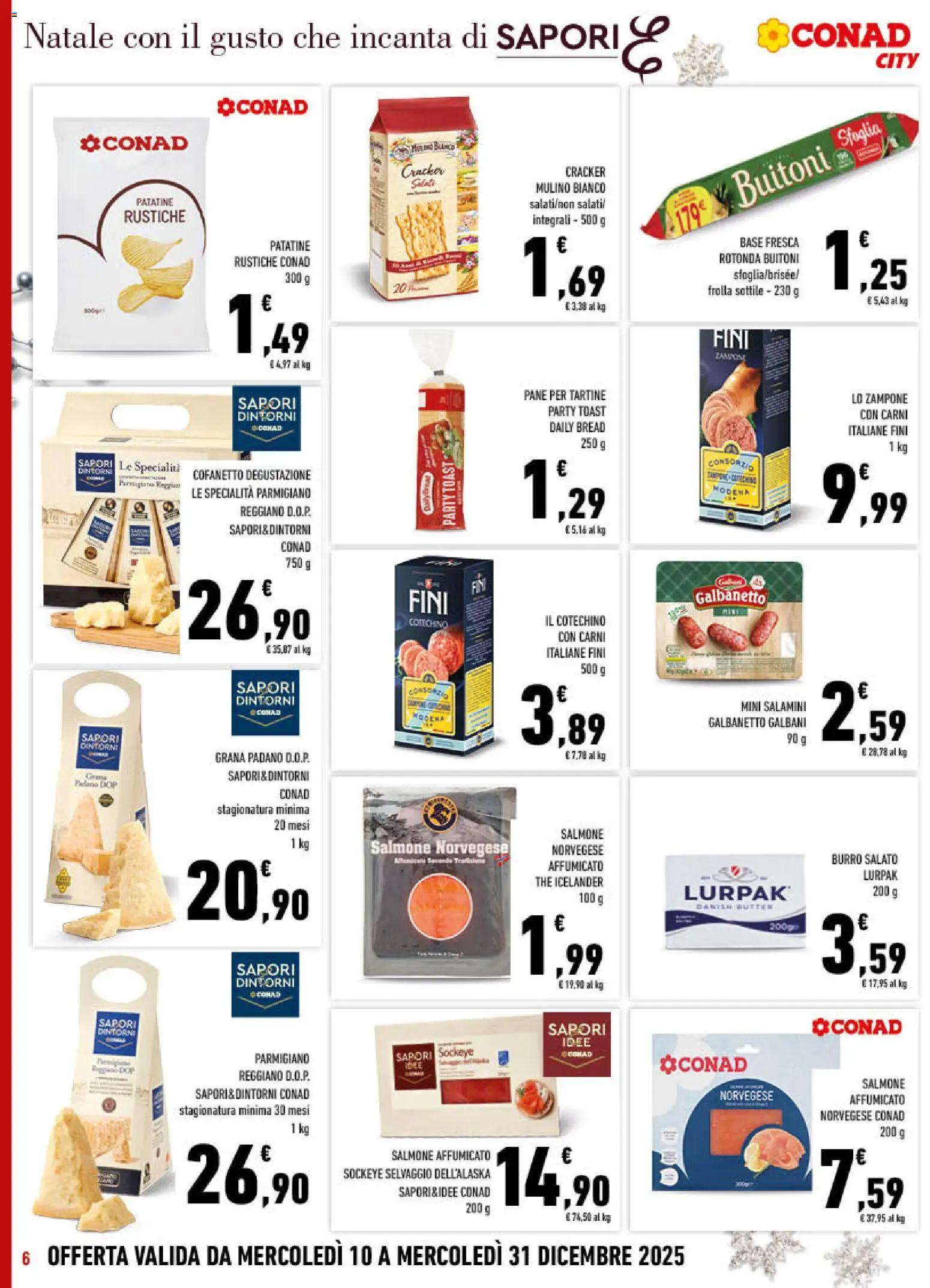 Volantino Conad del 10.12.2025 | Pagina: 6 | Prodotti: Salmone affumicato, Crackers, The, Grana Padano