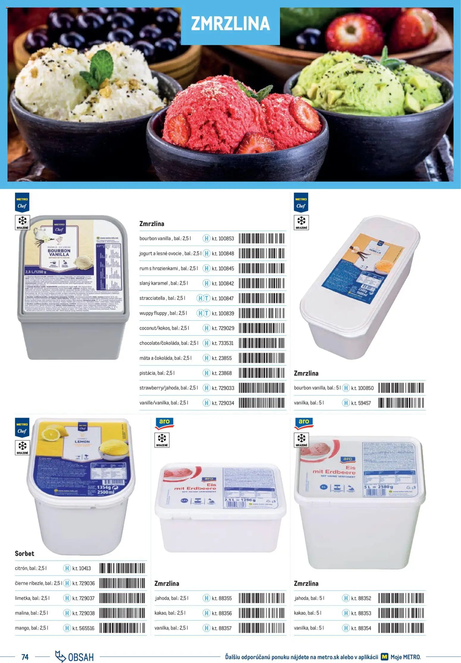 Nové Metro akcie – leták je platný od 01.01.2025 | Strana: 74 | Produkty: Jogurt, Zmrzlina, Sorbet, Rum