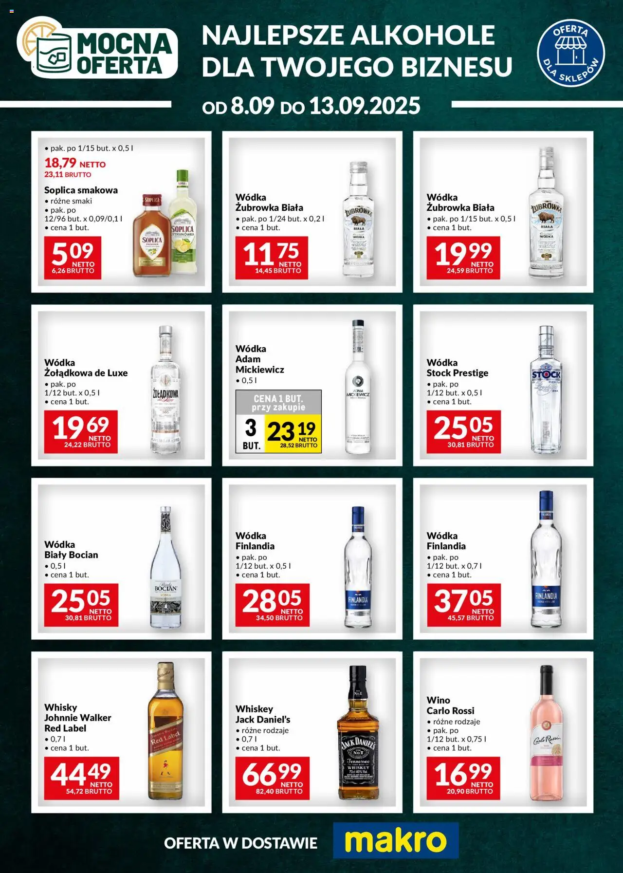 Makro Gazetka - Mocna oferta od 08.09.2025 | Strona: 1 | Produkty: Wódka finlandia, Jack Daniel's, Wino, Wódka
