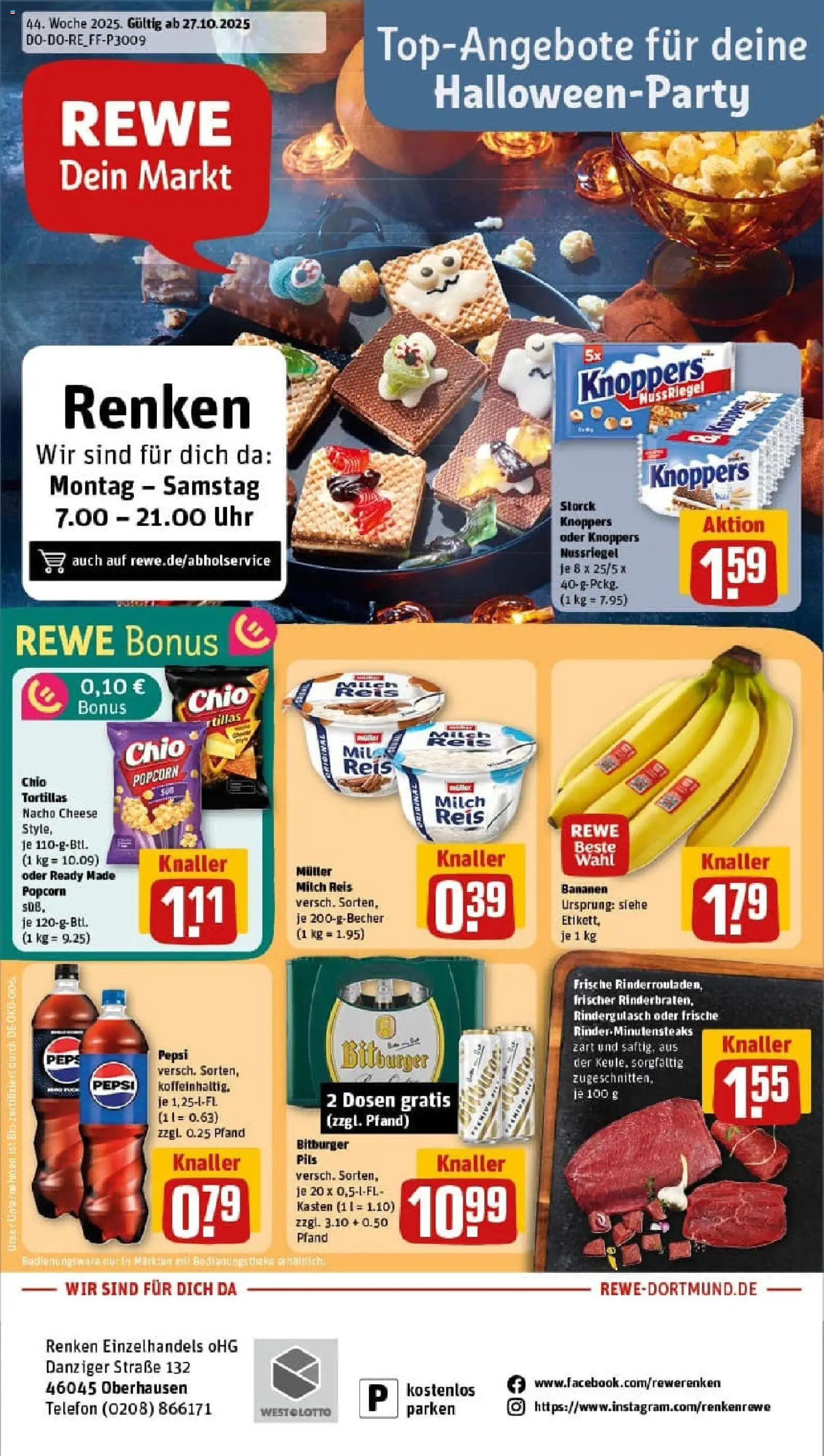 Rewe prospekt Oberhausen	 – gültig ab 26.10.2025 | Seite: 1 | Produkte: Pepsi, Chio tortillas, Reis, Uhr