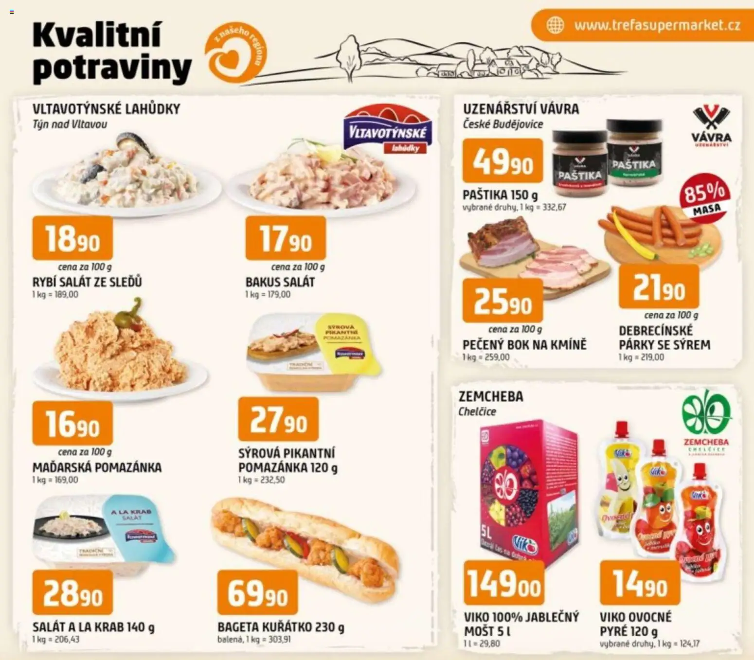 Trefa leták - Kvalitní potraviny z našeho regionu od 18.03.2026 | Strana: 1 | Produkty: Párky, Salát, Potraviny, Bageta