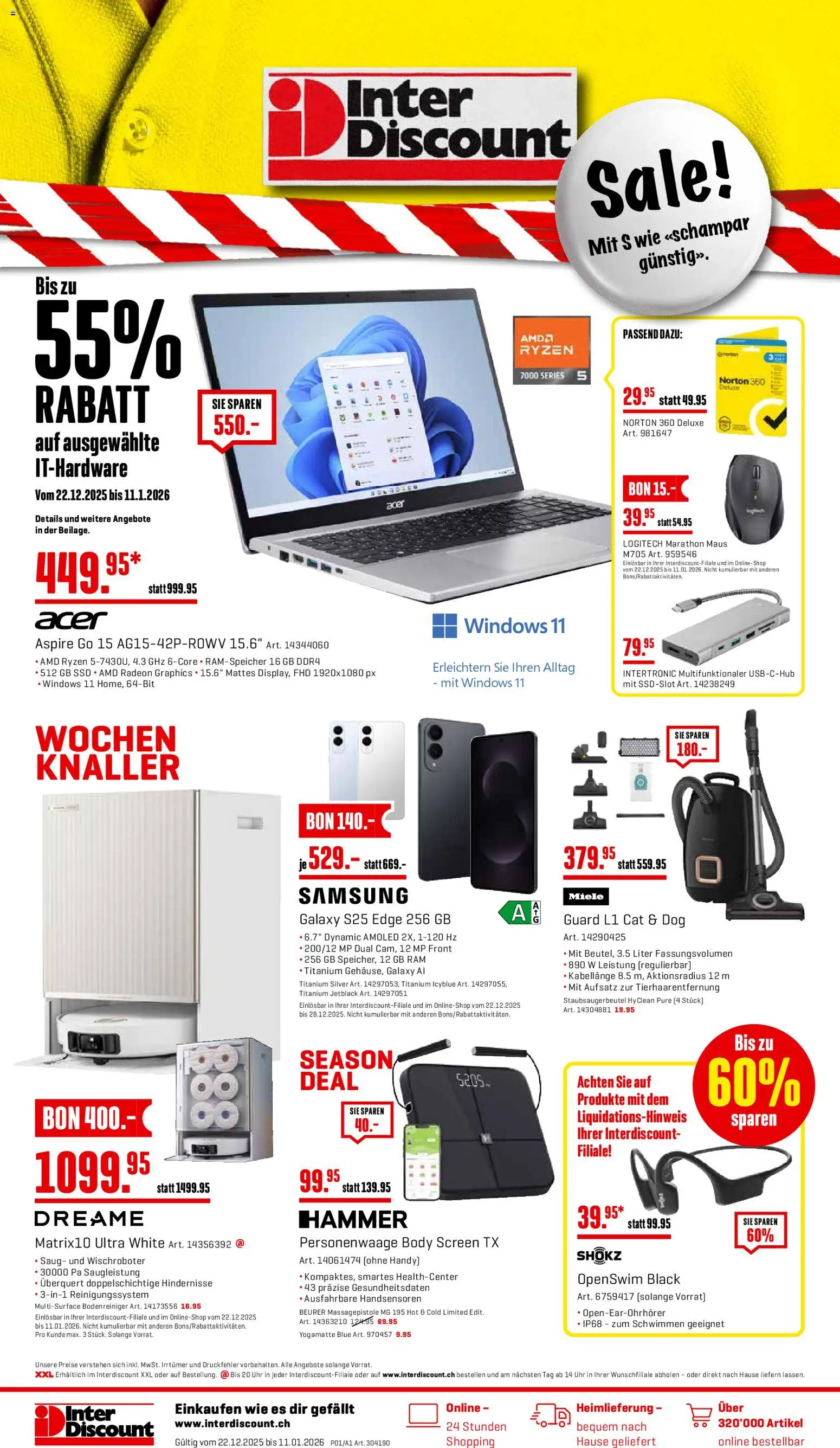 Interdiscount Aktionen – gültig ab 22.12.2025 | Seite: 24 | Produkte: Personenwaage, Uhr, Maus, Miele