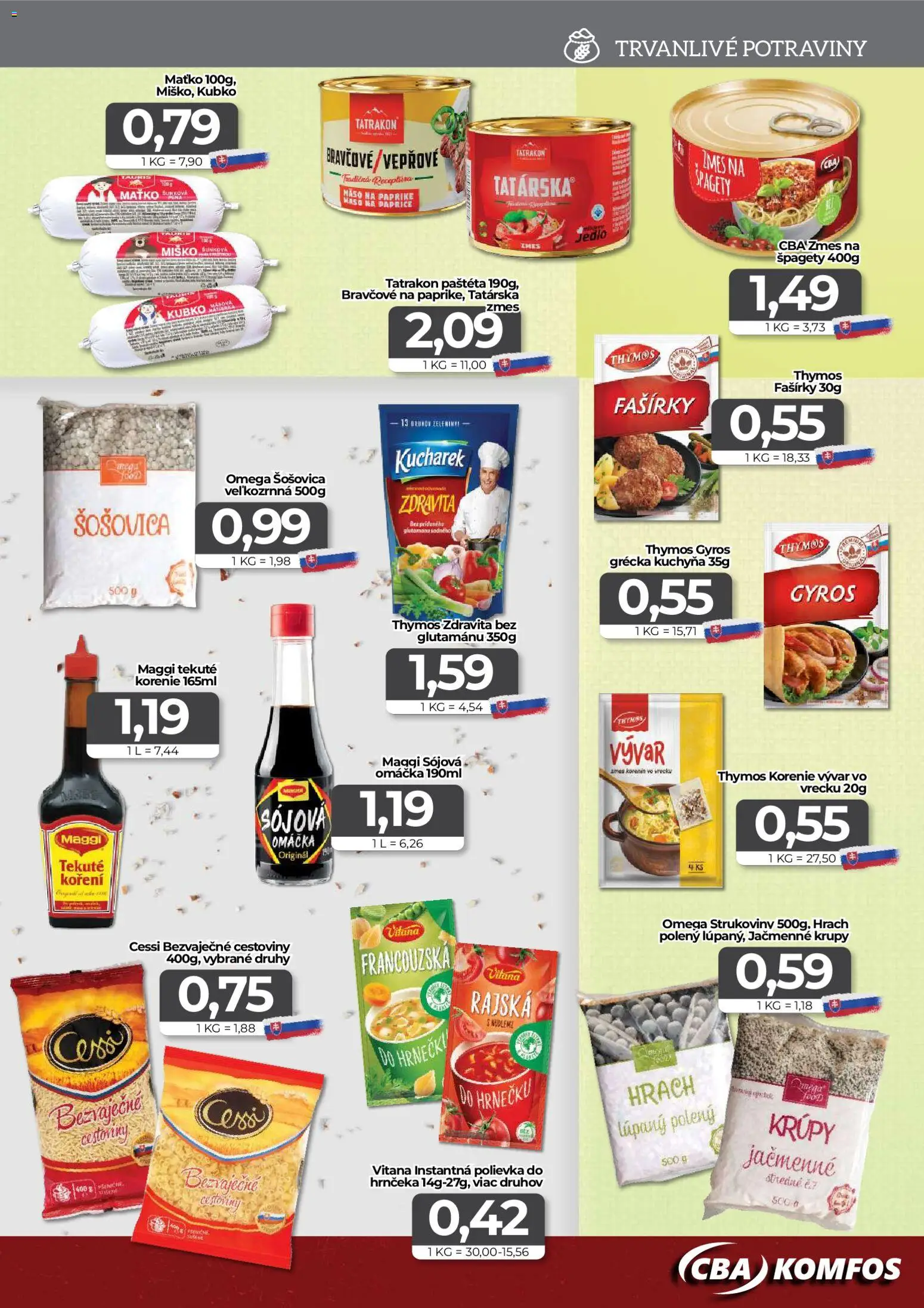 Nové CBA Komfos akcie – leták je platný od 24.04.2026 | Strana: 7 | Produkty: Kuchyňa, Fašírky, Hrach, Korenie