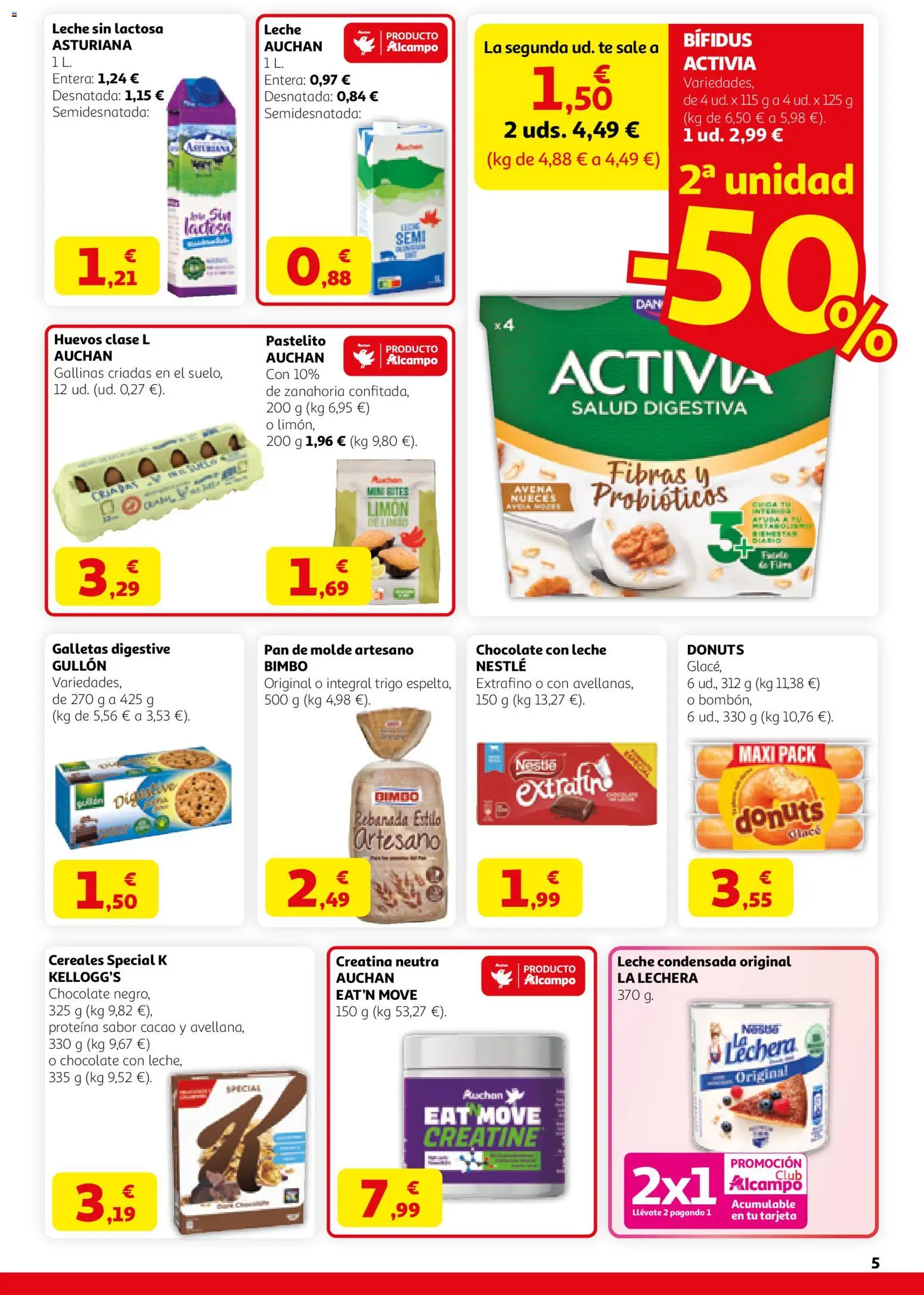 Alcampo SM Madrid │ válido desde el 12.03.2026 | Página: 5 | Productos: Leche sin lactosa, Leche, Zanahoria, Donuts