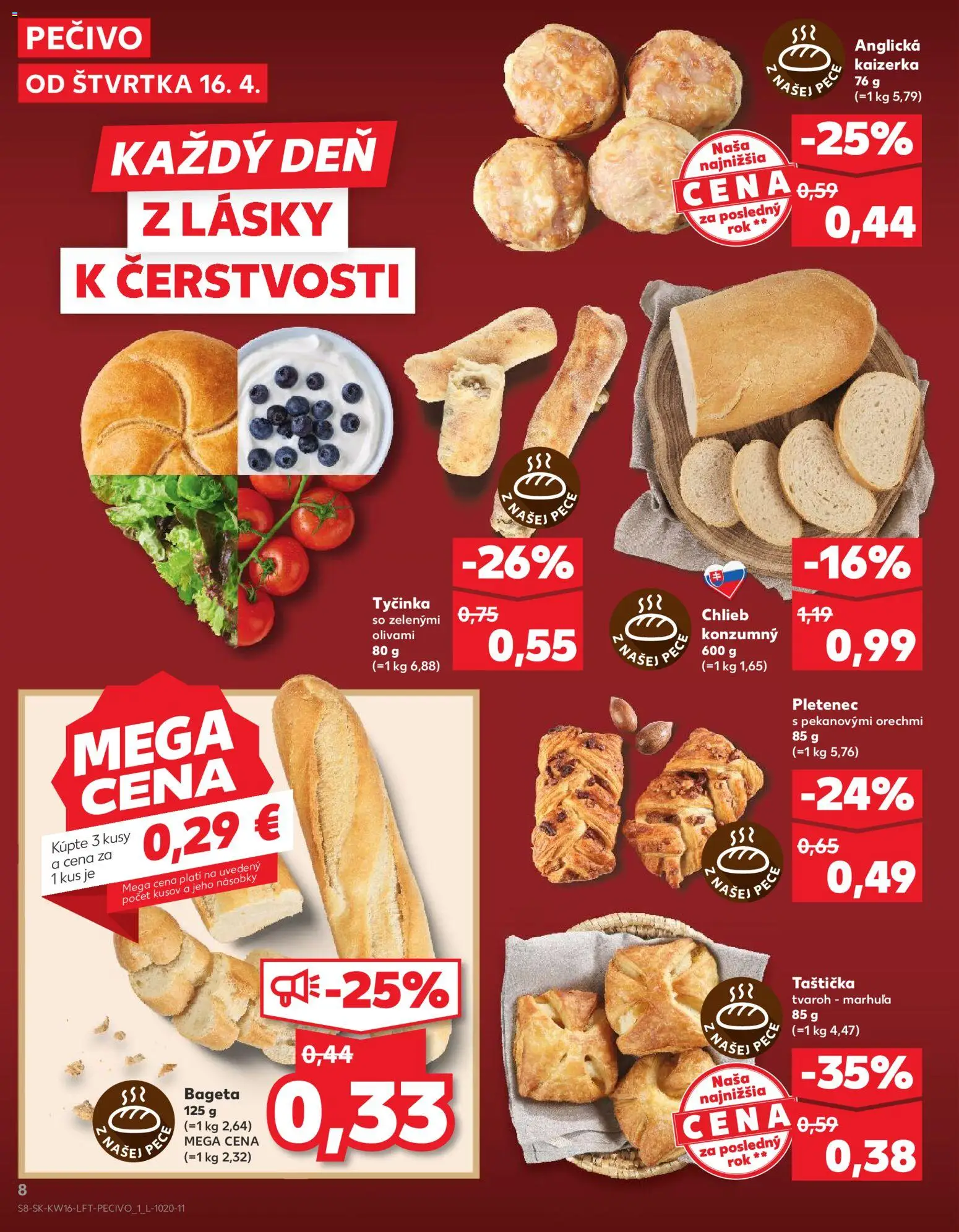 Nové Kaufland akcie – leták je platný od 16.04.2026 | Strana: 8 | Produkty: Chlieb, Tvaroh