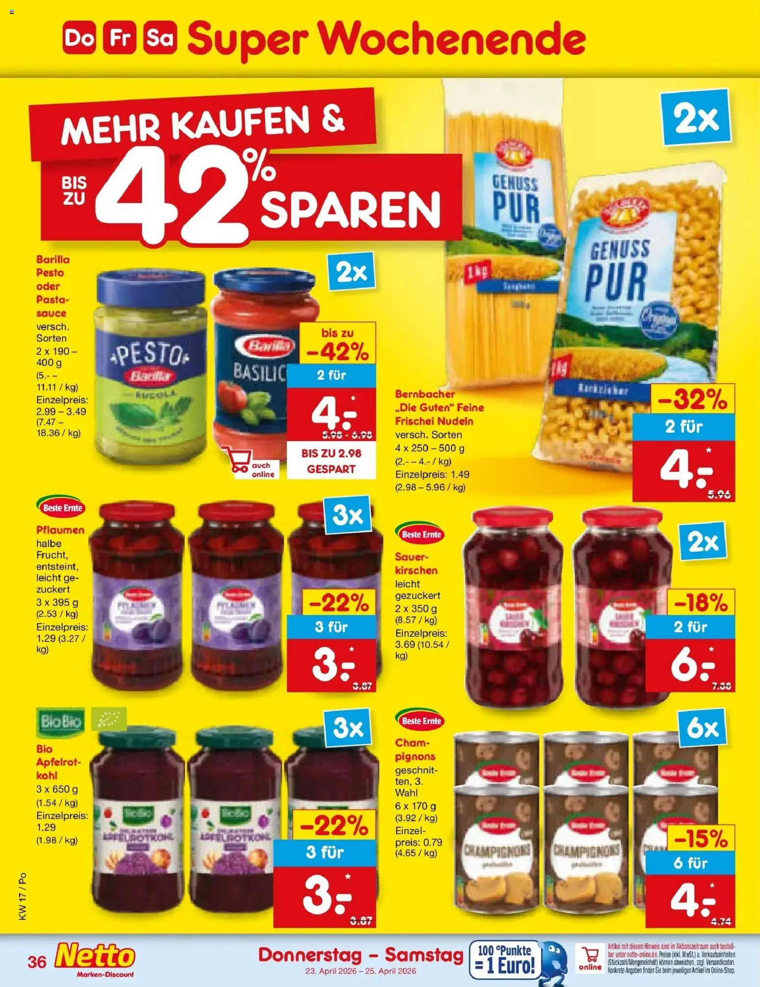 Netto Marken-Discount Prospekt Selb	 – gültig ab 20.04.2026 | Seite: 48 | Produkte: Pflaumen, Champignons, Pasta, Nudeln