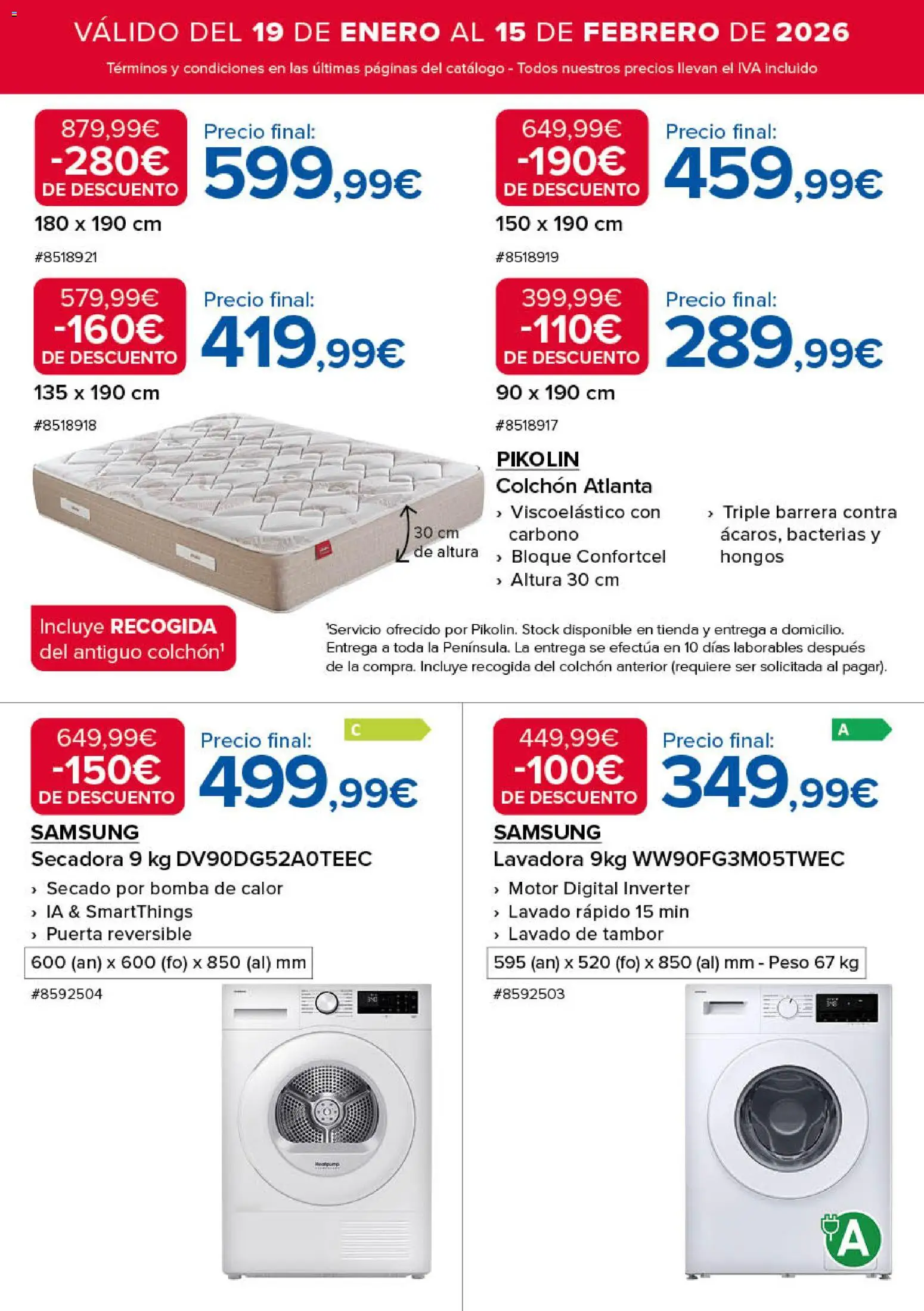 Costco catálogo │ válido desde el 19.01.2026 | Página: 15 | Productos: Colchon, Lavadora, Secadora, Peso
