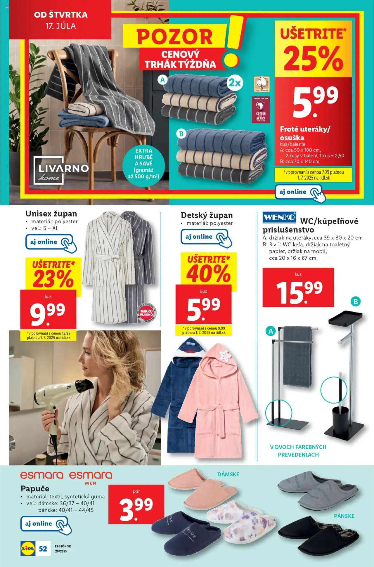 Lidl leták │ platný od 14.07.2025 | Strana: 62 | Produkty: Wc, Osuška, Župan, Papuče