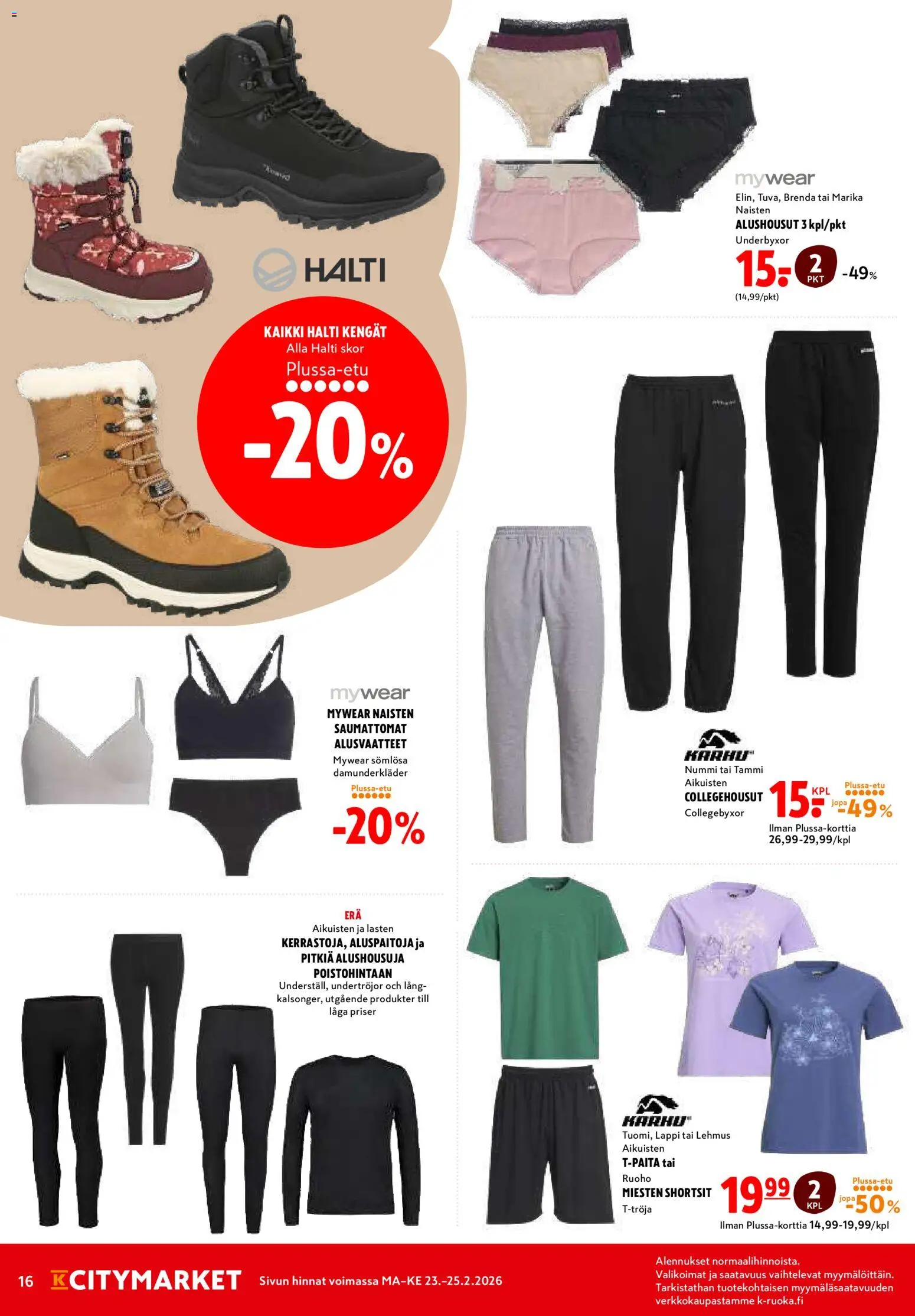K-Citymarket tarjoukset – voimassa 23.02.2026 alkaen | Sivu: 16 | Tuotteet: Shortsit, Alusvaatteet, Alushousut