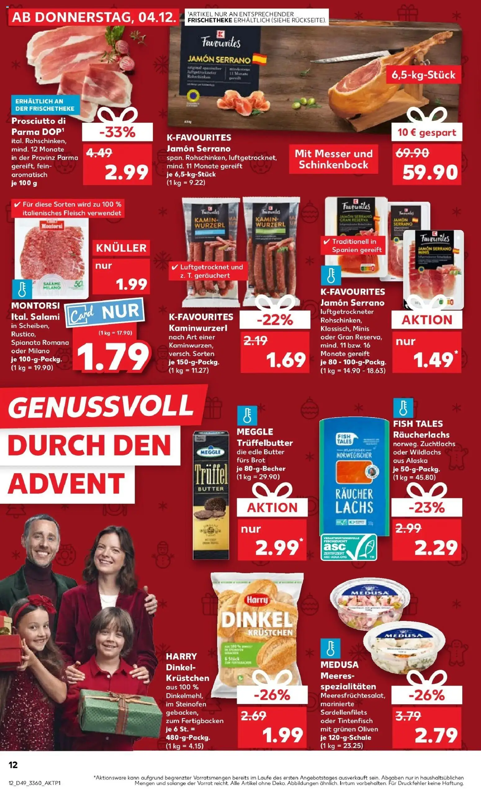 Kaufland prospekt Zerbst	 – gültig ab 04.12.2025 | Seite: 12 | Produkte: Lachs, Räucherlachs, Salami, Fleisch