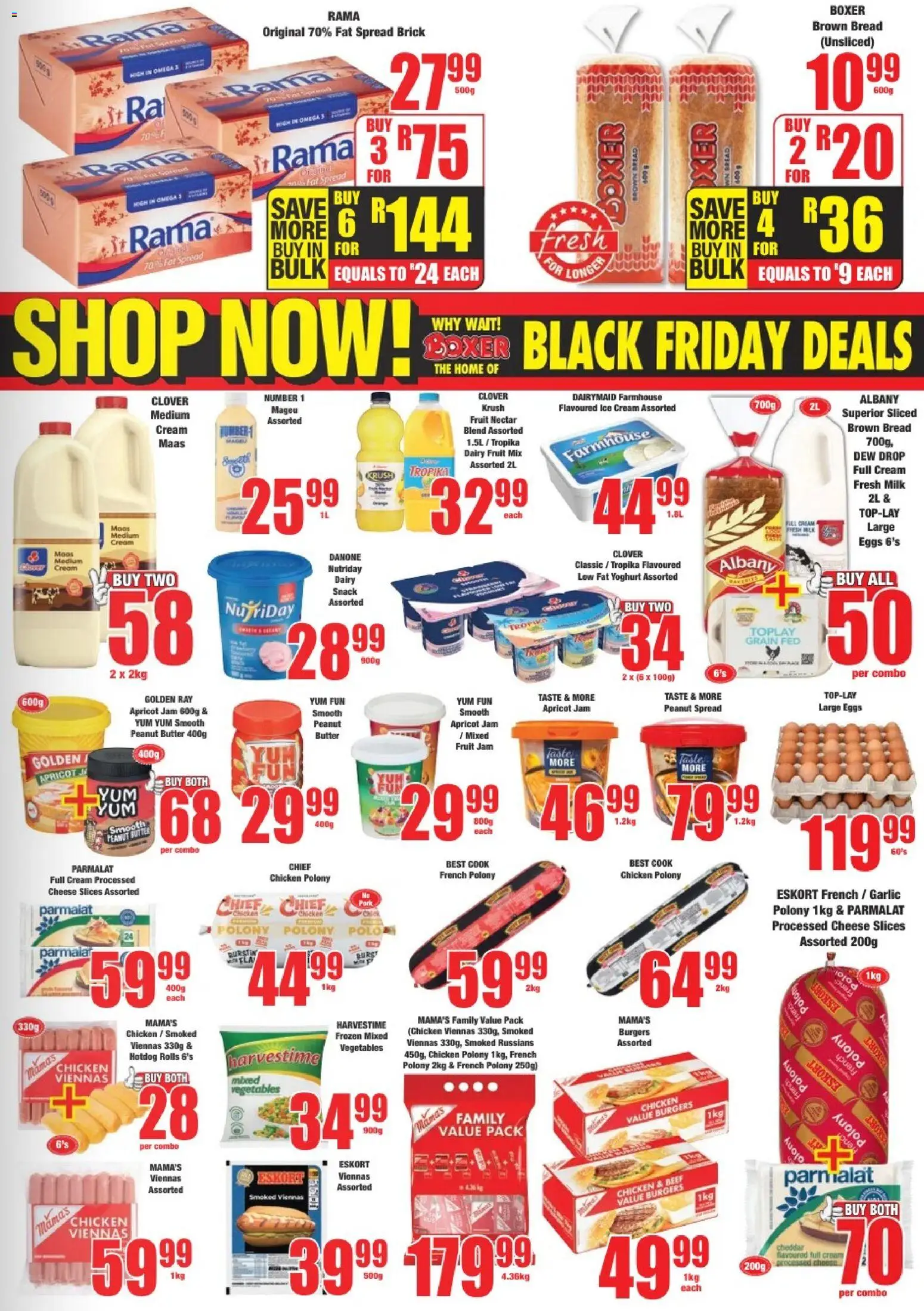 New Boxer catalogue – valid from 10.11.2025 | Page: 3 | Products: Milk, Bread, Polony, Fruit