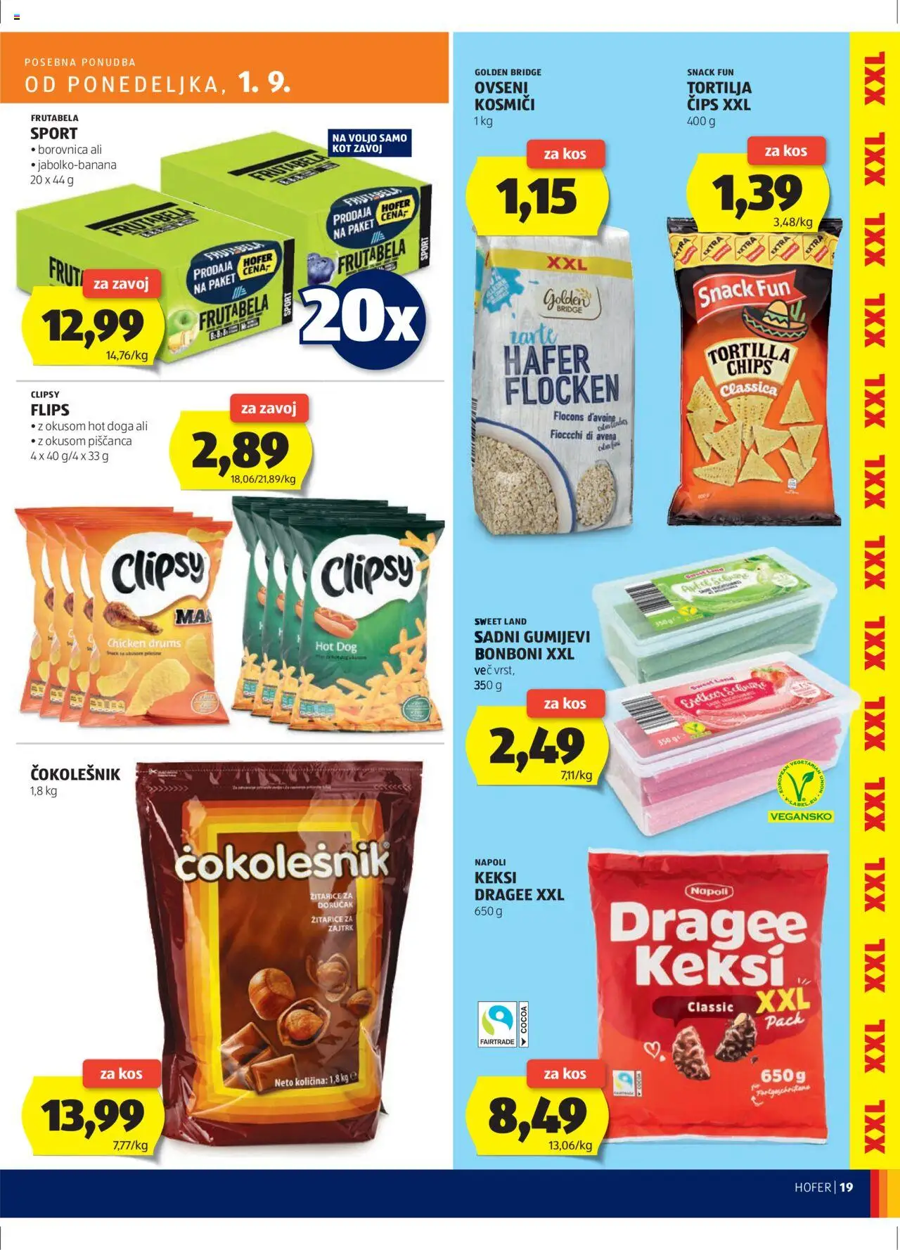 Hofer SI katalog | vrijedi od 28.08.2025 | Stranica: 19 | Proizvodi: Flips, Keksi, Čips, Borovnica