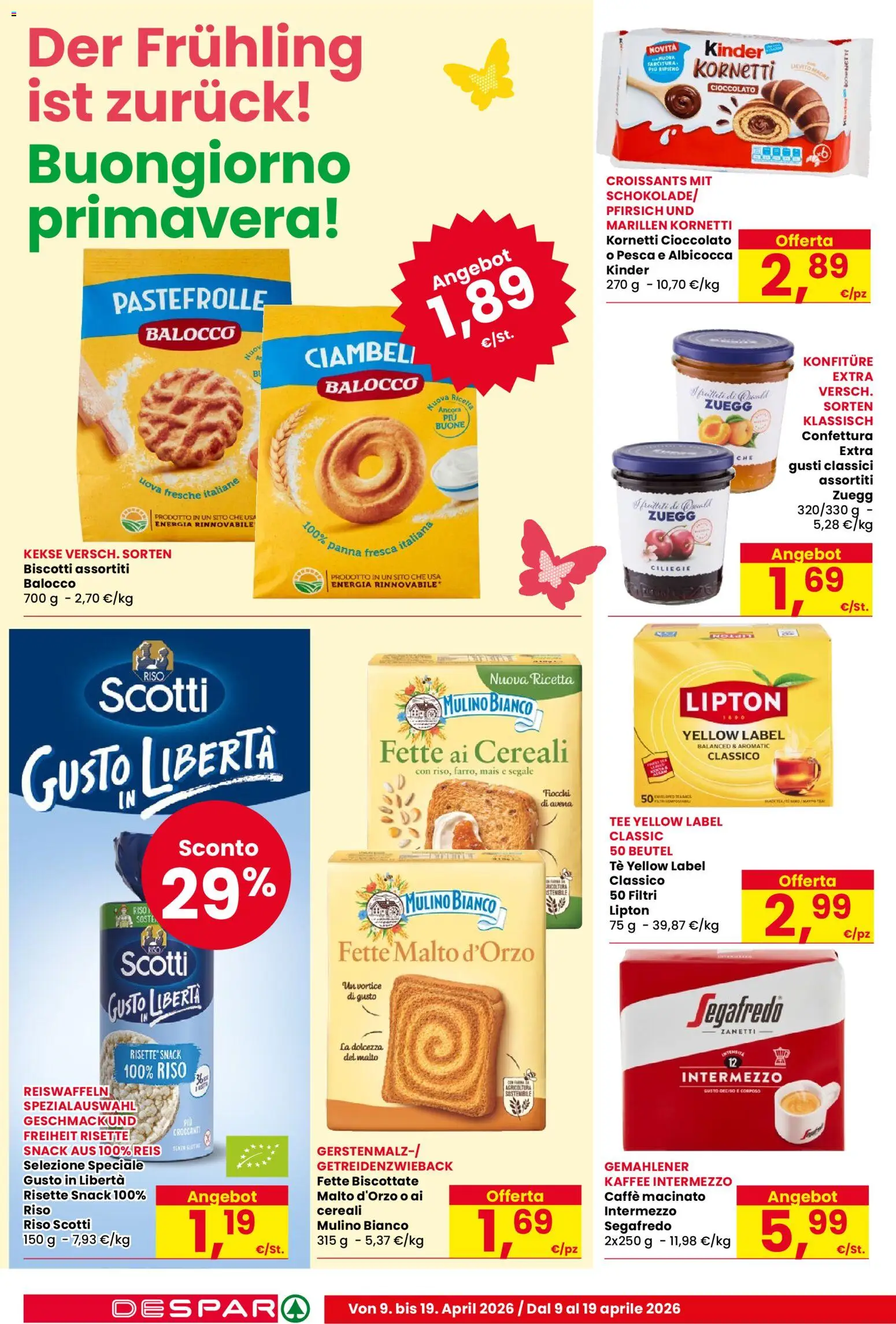 Volantino Despar del 09.04.2026 | Pagina: 12 | Prodotti: Caffè, Cereali, Panna, Fiocchi