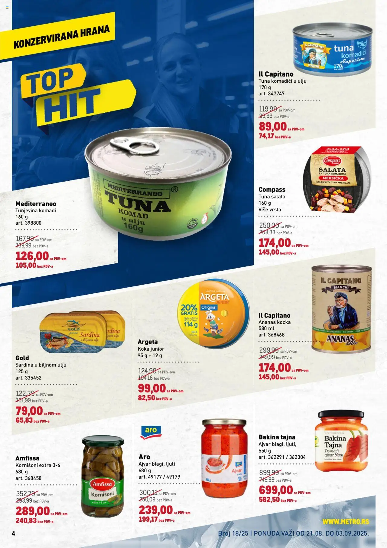 Metro katalog - važi od 21.08.2025 | Strana: 4 | Proizvode: Ananas, Salata, Kornišoni, Sardina