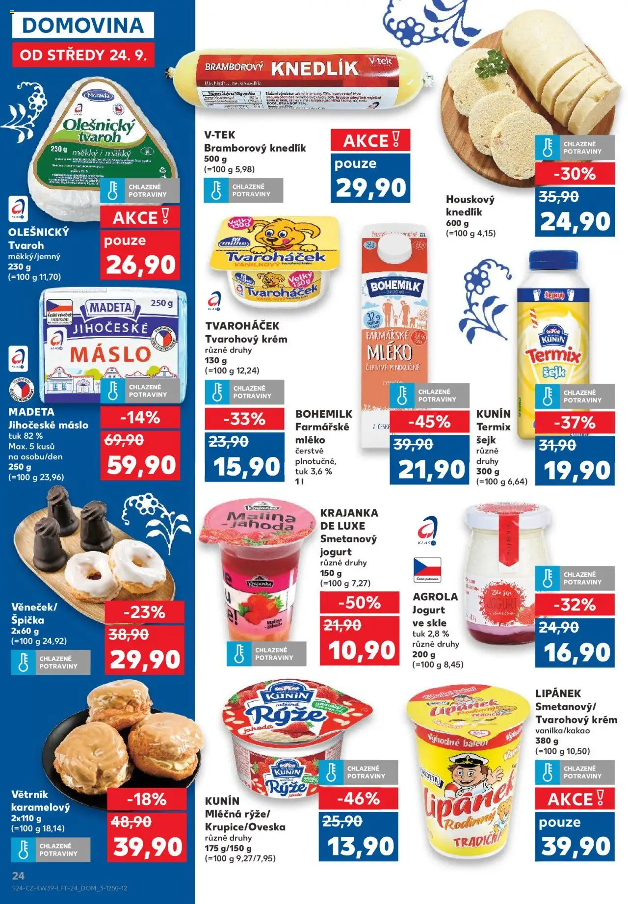 Kaufland leták od 24.09.2025 | Strana: 24 | Produkty: Jogurt, Olešnický tvaroh, Tvaroh, Tvaroháček