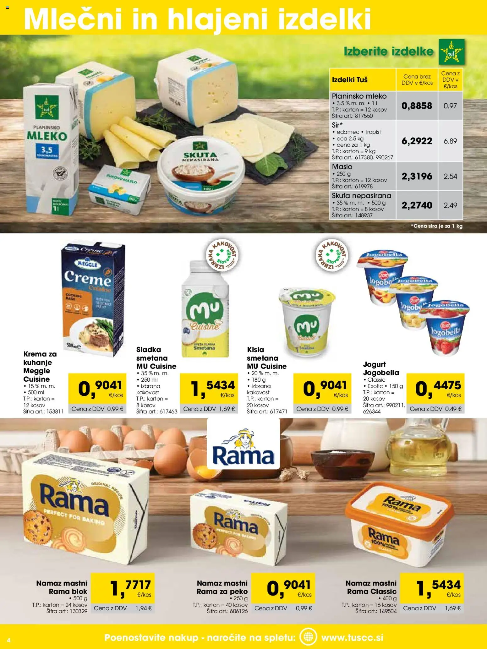 Novi Tuš katalog ponudbe – veljaven od 01.03.2026 | Stran: 4 | Izdelki: Edamec, Namaz, Maslo, Jogurt