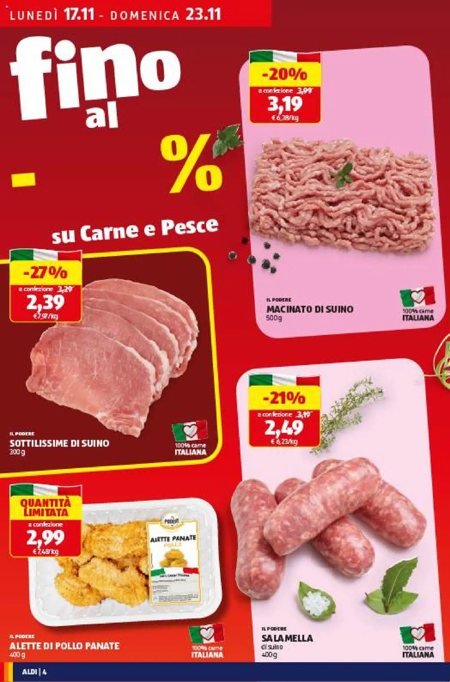 Volantino Aldi del 17.11.2025 | Pagina: 6 | Prodotti: Pollo, Pesce, Suino, Macinato