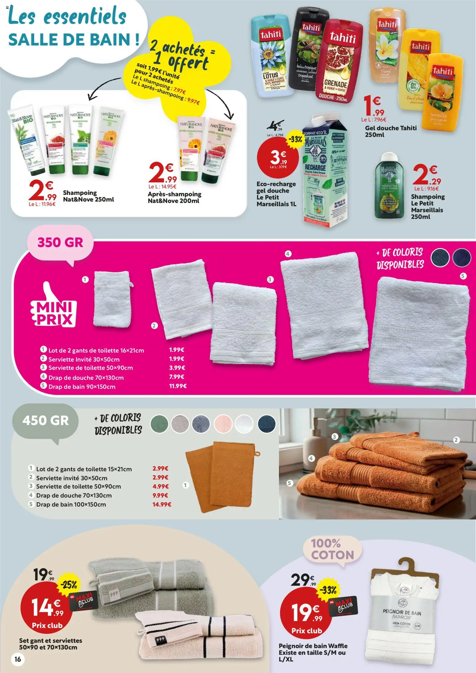 {H1} | Page: 16 | Produits: Shampoing, Gel douche, Douche, Gants