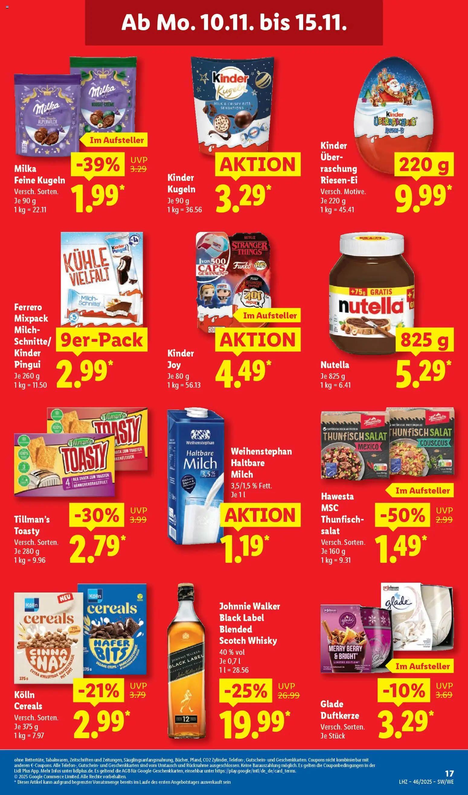 Lidl Prospekt Nagold – gültig ab 10.11.2025 | Seite: 23 | Produkte: Whisky, Milch, Thunfisch, Johnnie walker