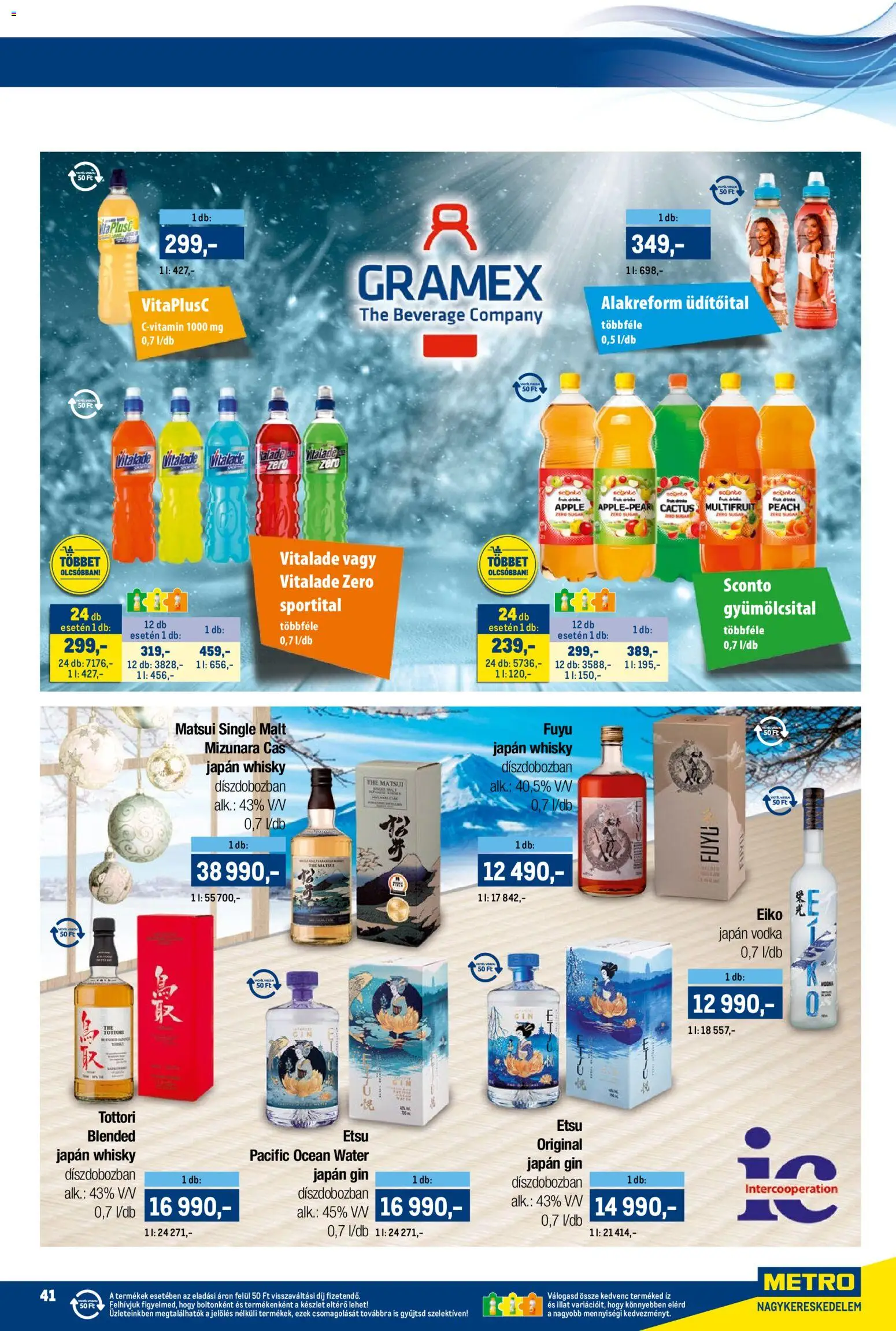 Metro akciós ujság - amely érvényes a következő dátumtól: 15.11.2025 | Oldal: 41 | Termékek: Gyümölcsital, Gin, Whisky, Só