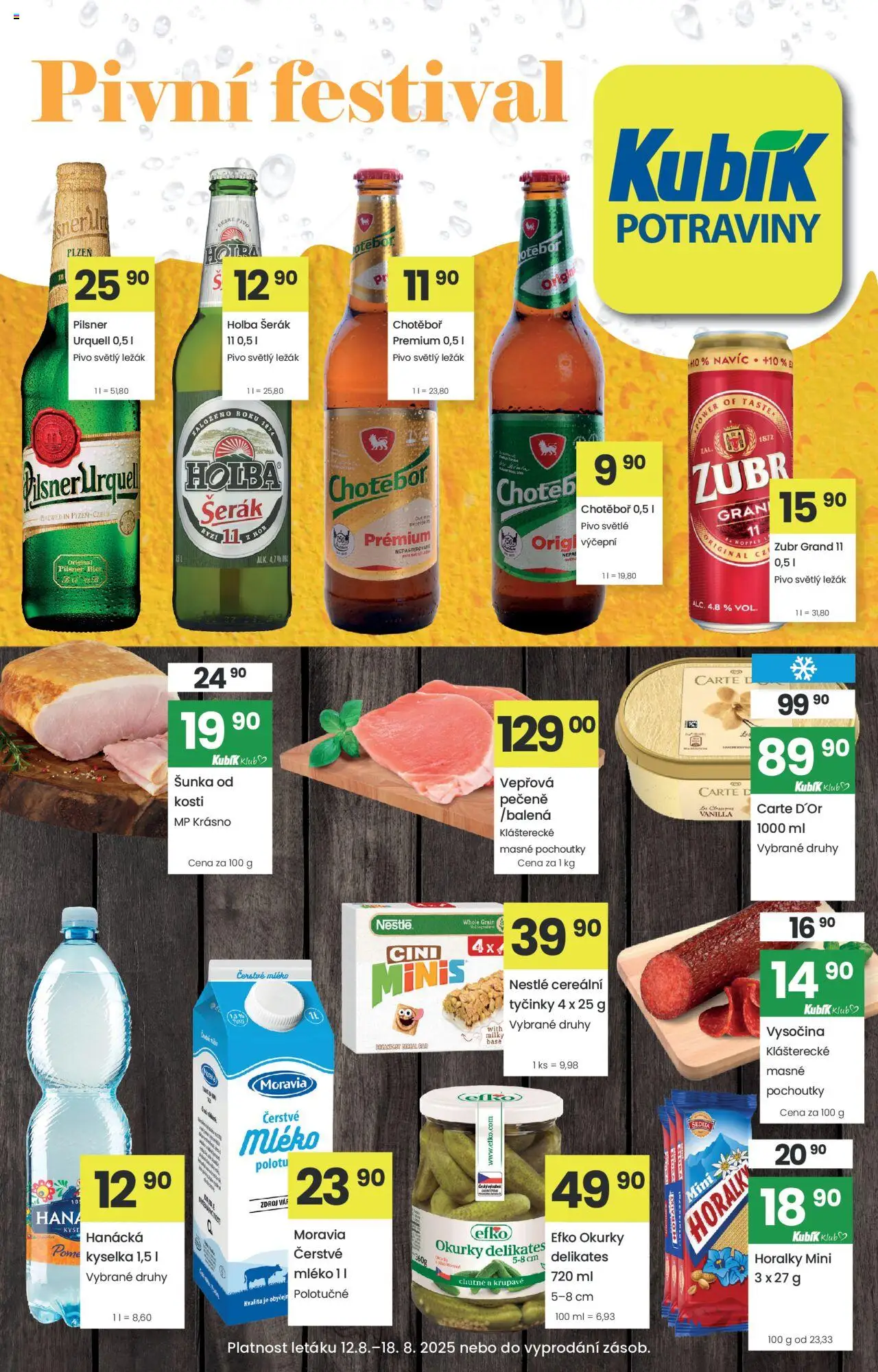 Kubík leták od 12.08.2025 | Strana: 1 | Produkty: Zubr, Pivo, Tyčinky, Pilsner