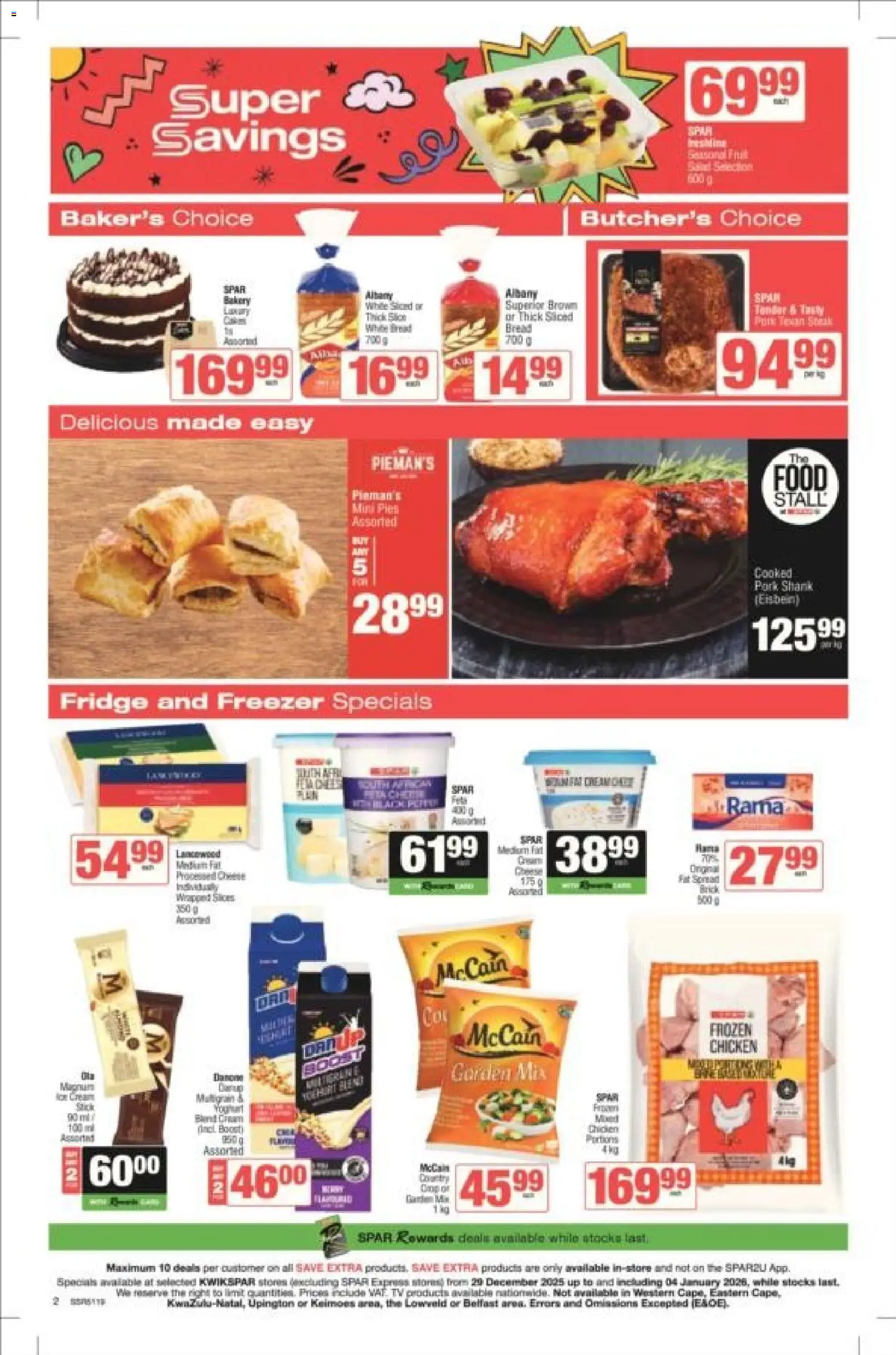 New KWIKSPAR catalogue – valid from 29.12.2025 | Page: 2 | Products: Freezer, TV, Chicken, Pork