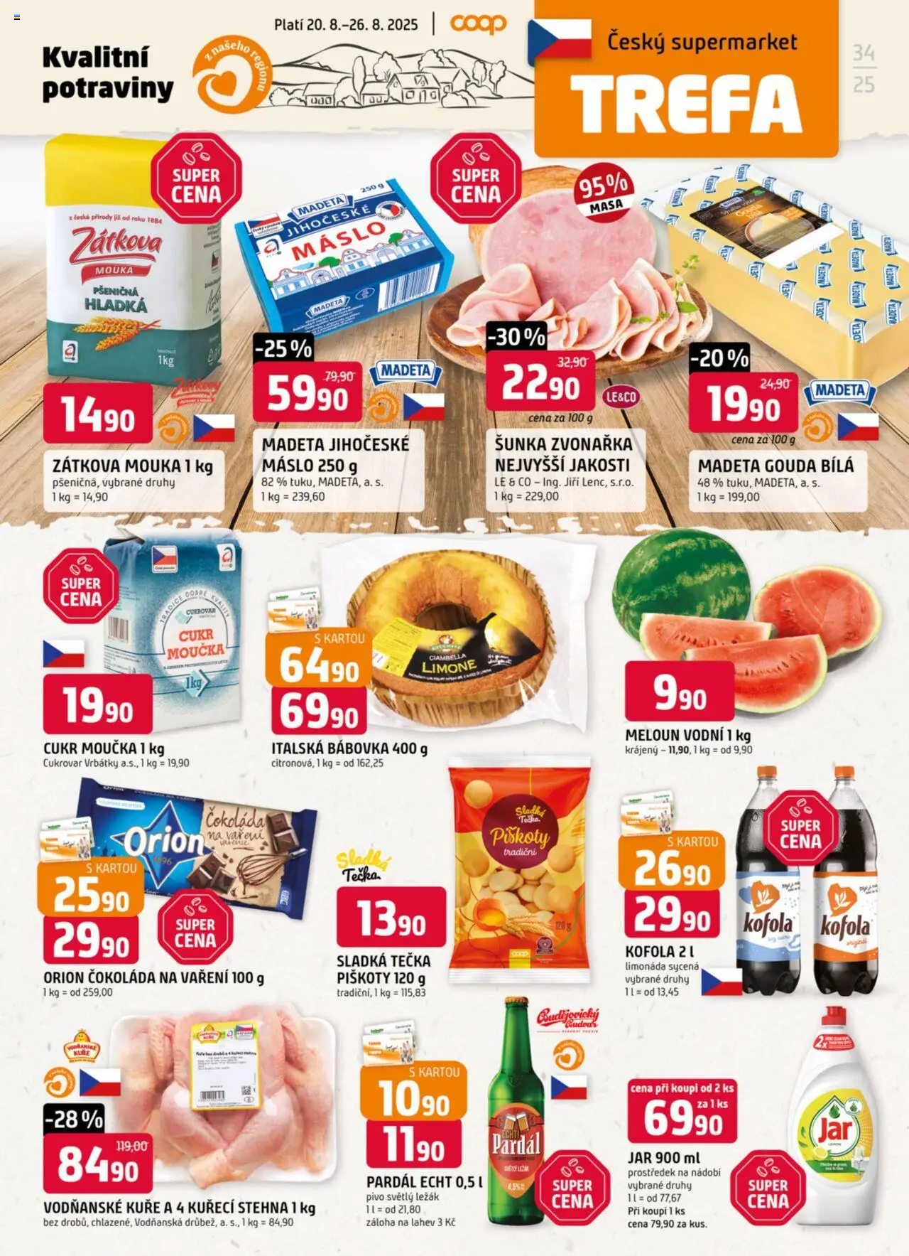 Trefa leták od 20.08.2025 | Strana: 1 | Produkty: Limonáda, Čokoláda, Kofola, Cukr moučka