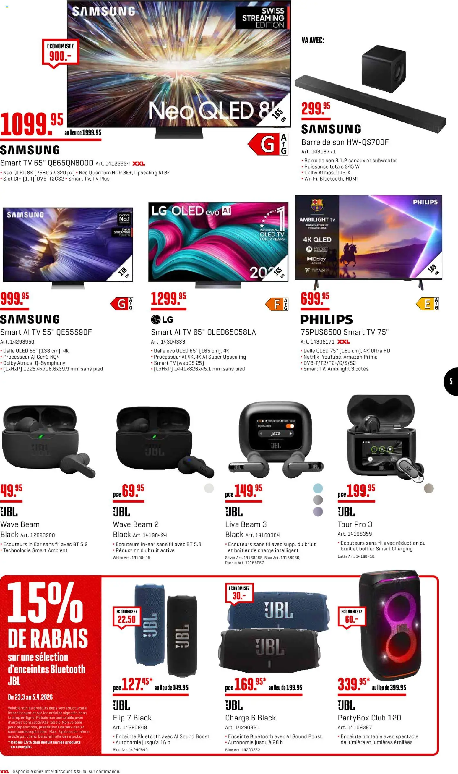 Interdiscount aktionen FR – gültig ab 23.03.2026 | Seite: 5 | Produkte: TV, Samsung, LG, Philips