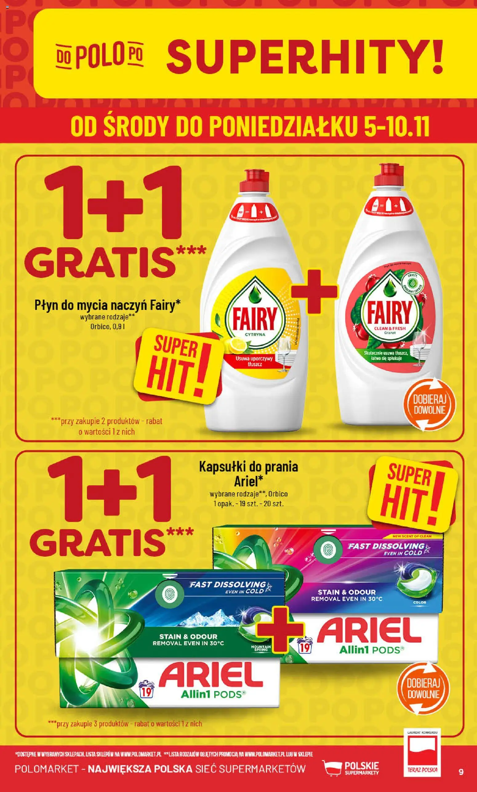 POLOmarket Gazetka od 05.11.2025 | Strona: 9 | Produkty: Cytryna, Ariel, Kapsułki do prania, Fairy