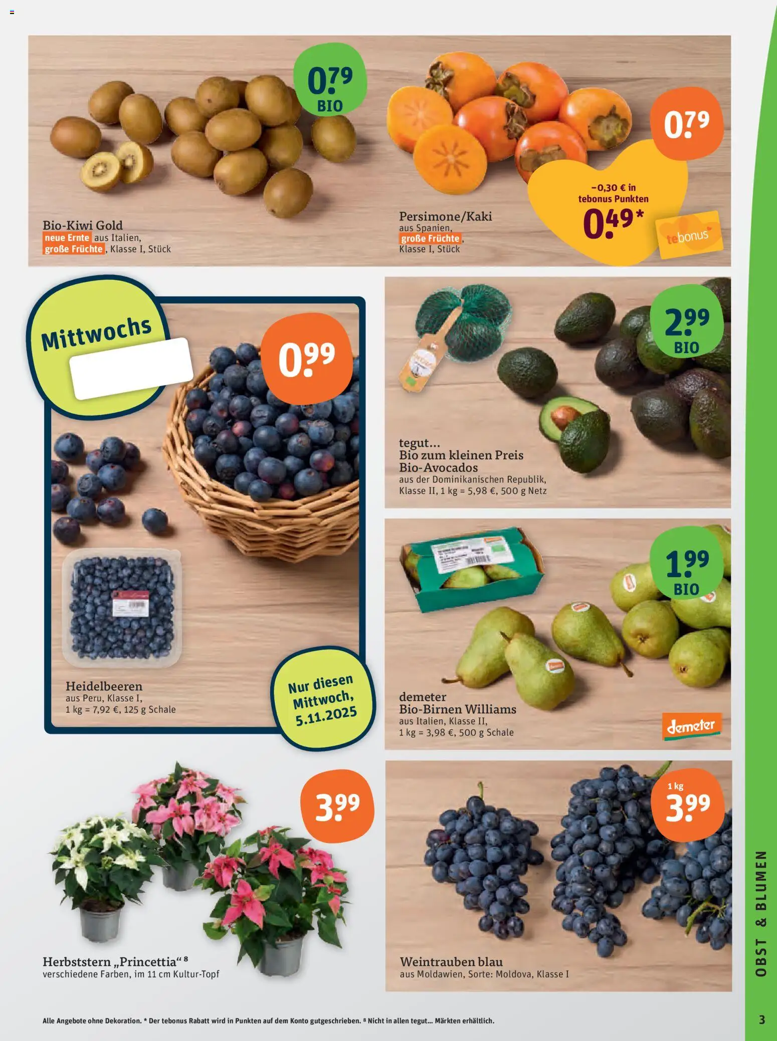 Tegut Prospekt 	 – gültig ab 03.11.2025 | Seite: 5 | Produkte: Blumen, Heidelbeeren, Obst, Weintrauben