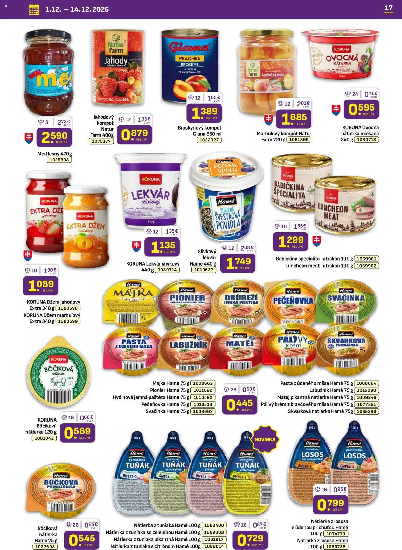 Nové Libex akcie – leták je platný od 01.12.2025 | Strana: 17 | Produkty: Losos, Jahody, Krém, Med