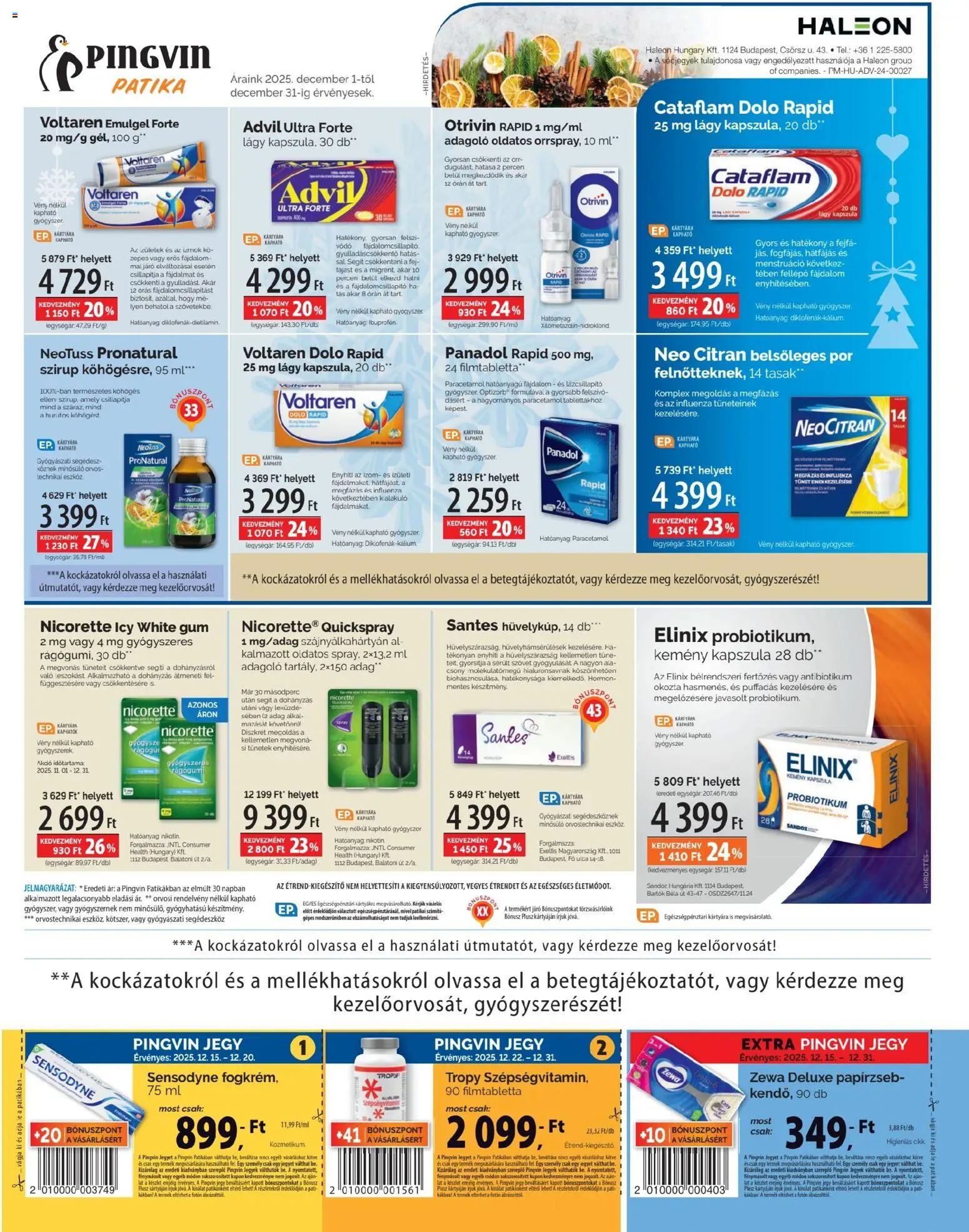 Pingvin Patika akciós ujság - amely érvényes a következő dátumtól: 01.12.2025 | Oldal: 5 | Termékek: Sál, Fellépő, Gyógyszerek