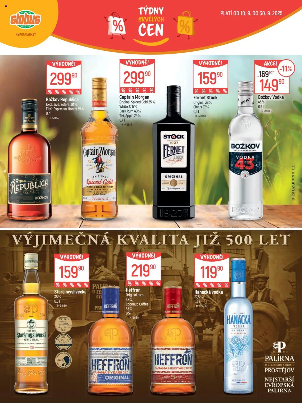Globus leták - Praha Černý Most od 10.09.2025 | Strana: 17 | Produkty: Globus, Hanácká vodka, Vodka, Captain Morgan