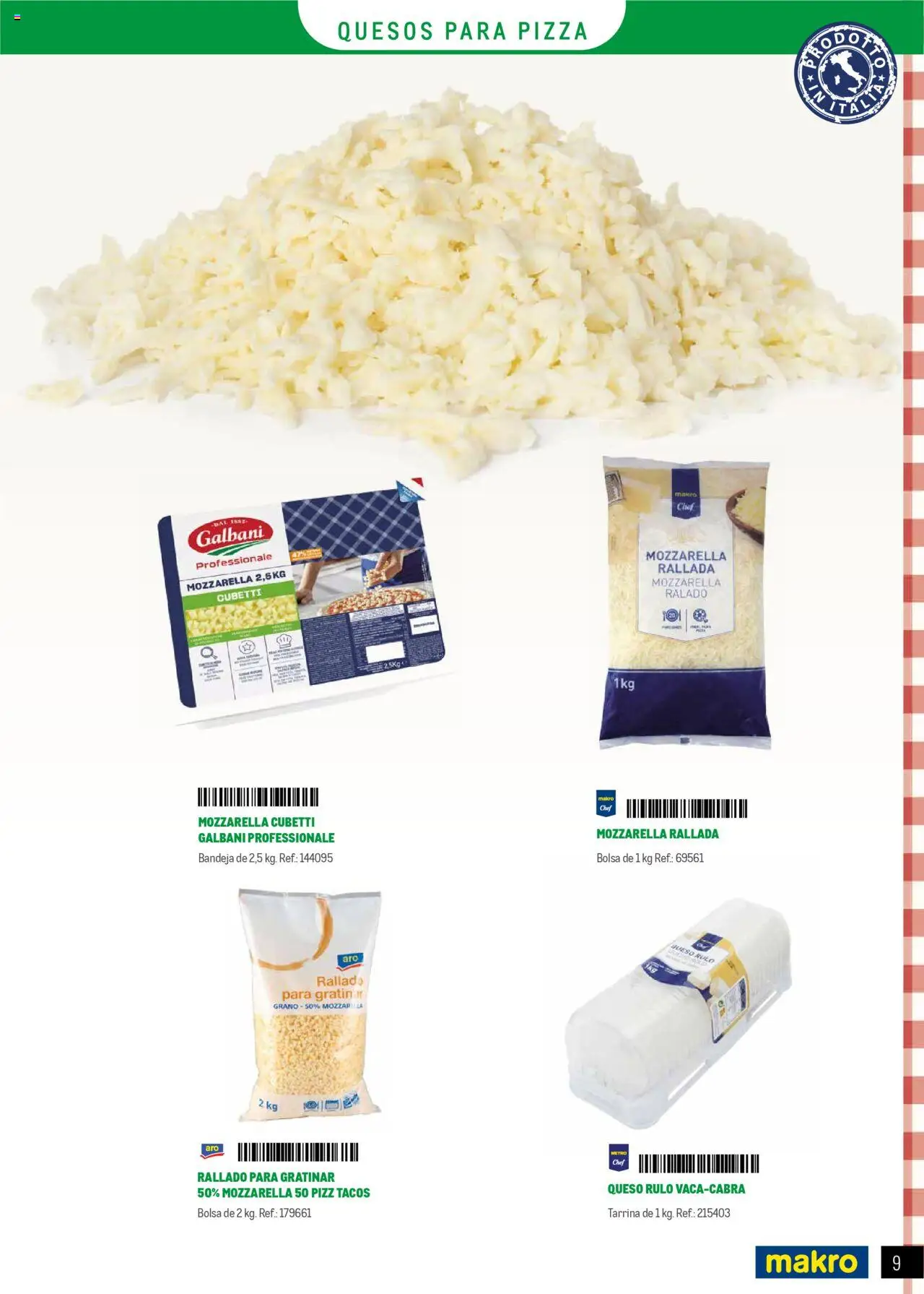 Makro - Restaurantes Italianos Canarias │ válido desde el 01.05.2025 | Página: 9 | Productos: Queso, Tacos, Bolsa, Bandeja