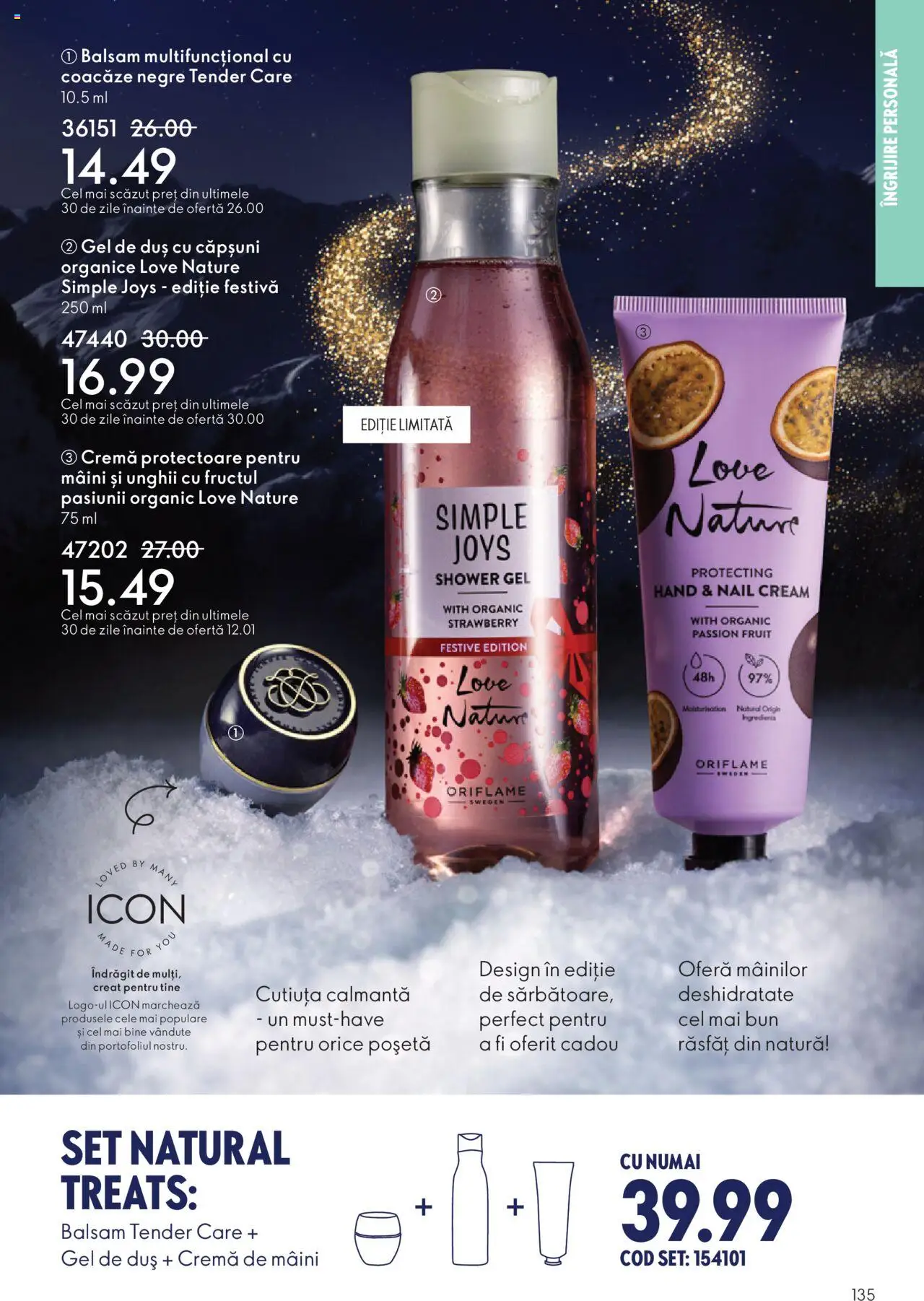 Noul catalog Oriflame – valabil de la 12.11.2025 | Pagină: 135 | Produse: Balsam, Cremă de mâini, Gel de duș, Căpșuni