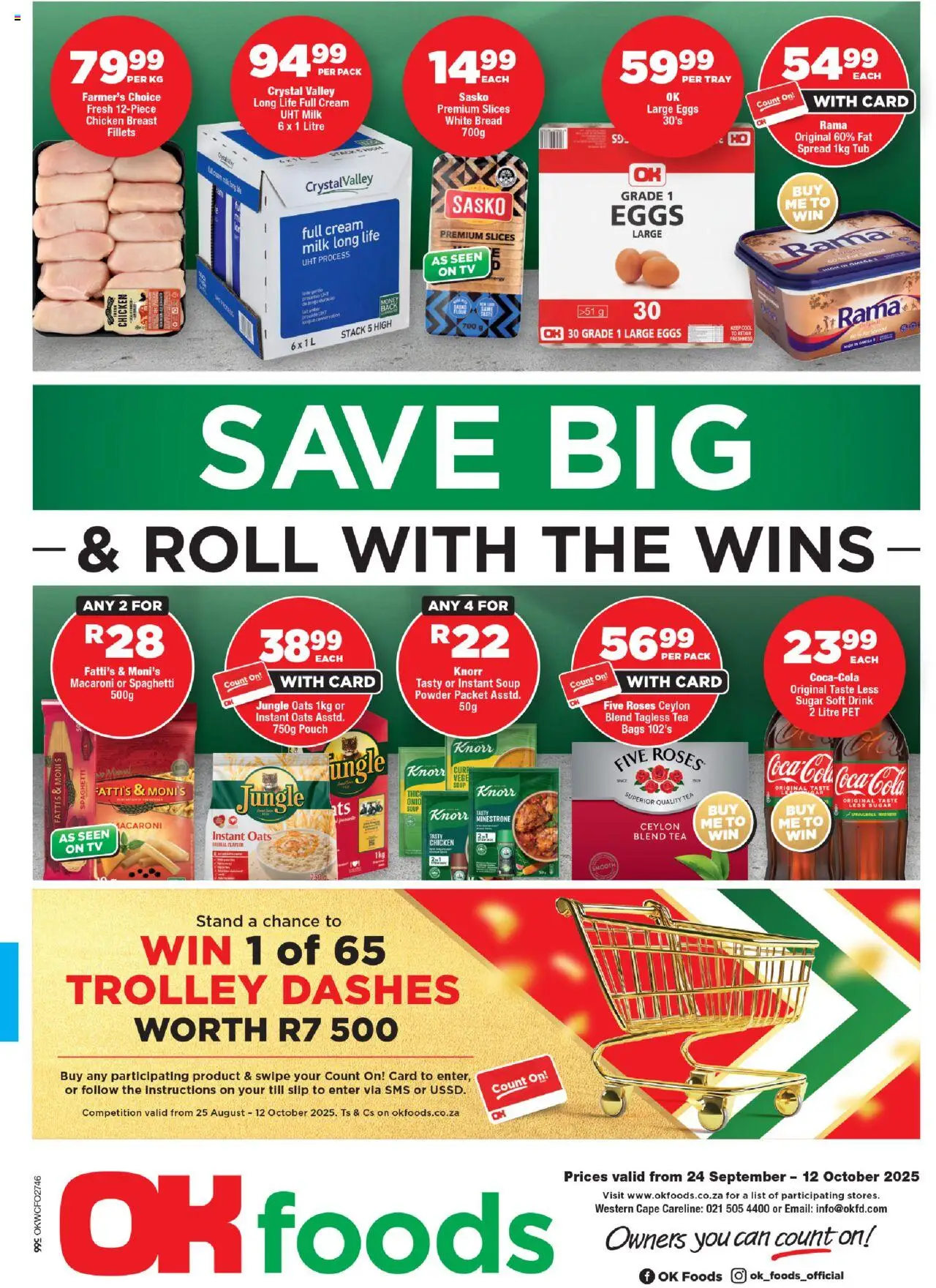 New OK Foods catalogue – valid from 24.09.2025 | Page: 1 | Products: Milk, Eggs, Fat spread, Peach