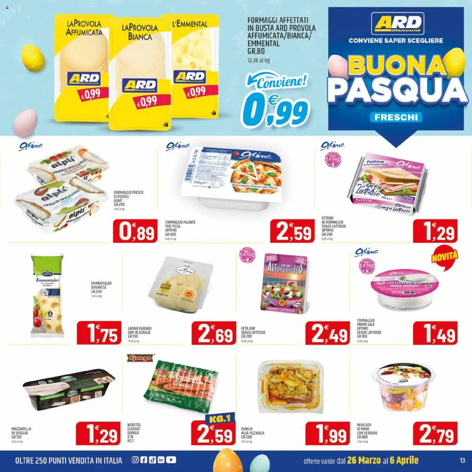 Volantino ARD Discount del 26.03.2026 | Pagina: 13 | Prodotti: Pizza, Formaggio, Wurstel, Grana Padano