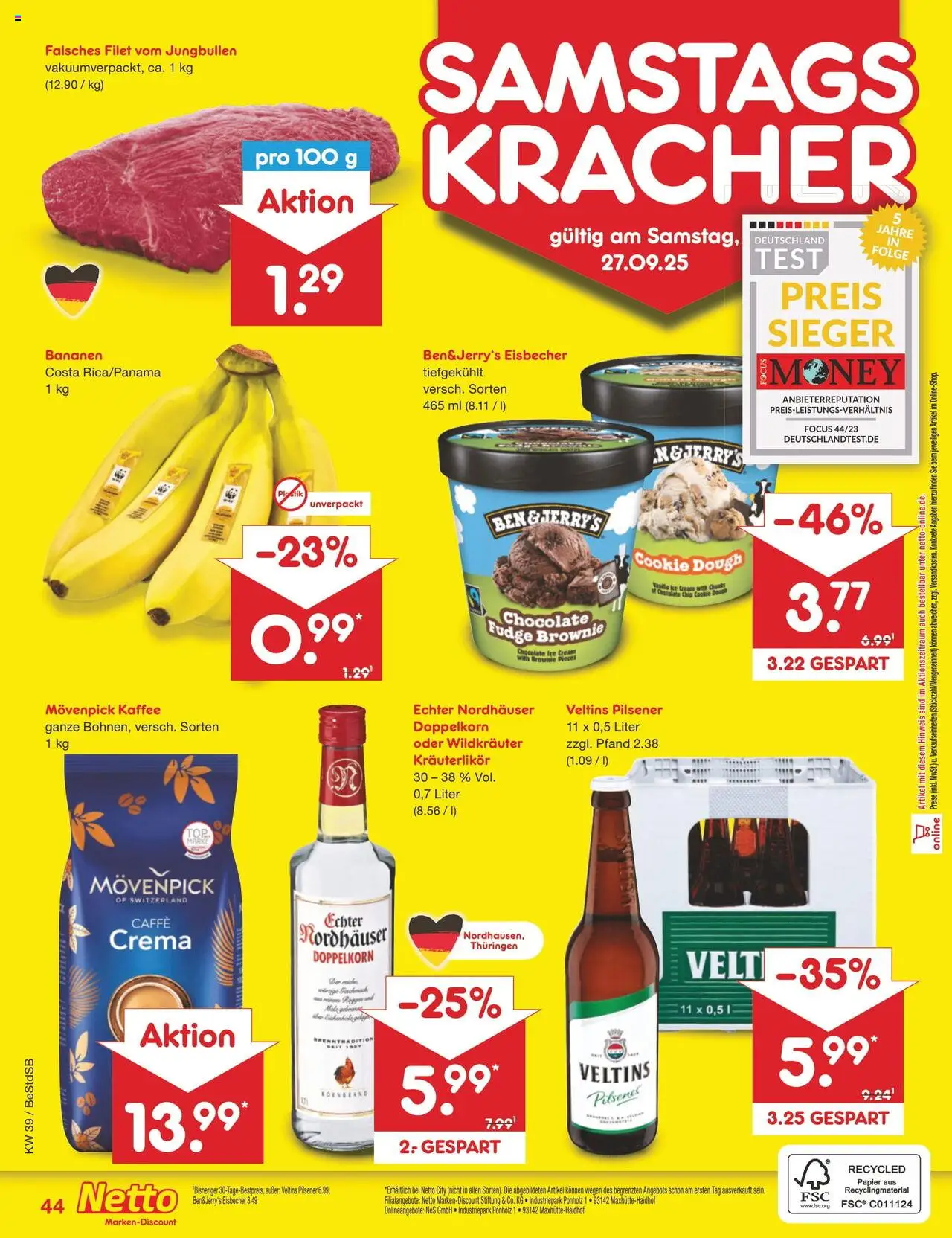 Netto Marken-Discount Prospekt 	 – gültig ab 22.09.2025 | Seite: 48 | Produkte: Kaffee, Bananen, Movenpick kaffee, Veltins