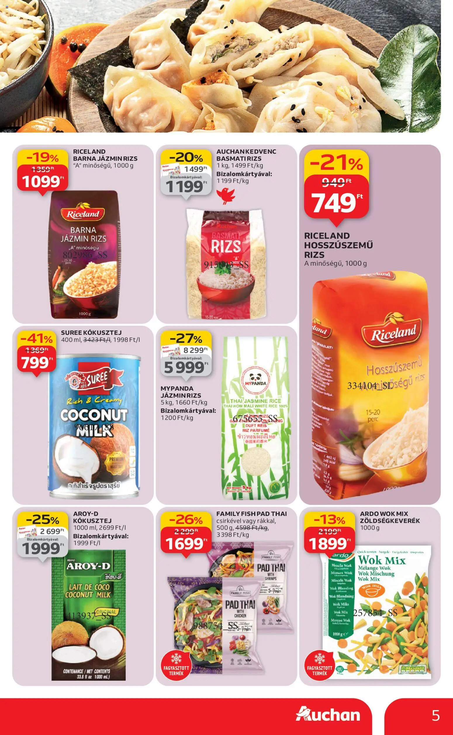 Auchan akciós ujság - amely érvényes a következő dátumtól: 29.01.2026 | Oldal: 5 | Termékek: Zöldségkeverék, Jázmin rizs, Kókusztej, Rizs