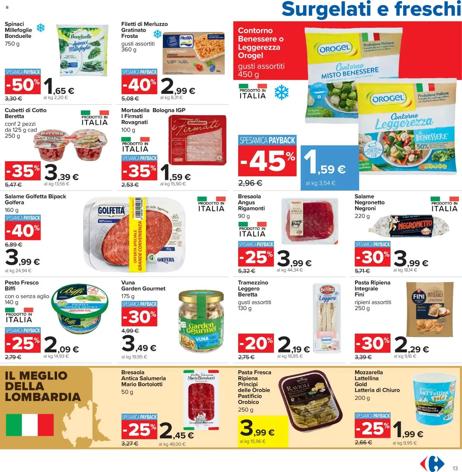 Volantino Carrefour del 07.04.2026 | Pagina: 13 | Prodotti: Salame, Merluzzo, Bresaola, Spinaci