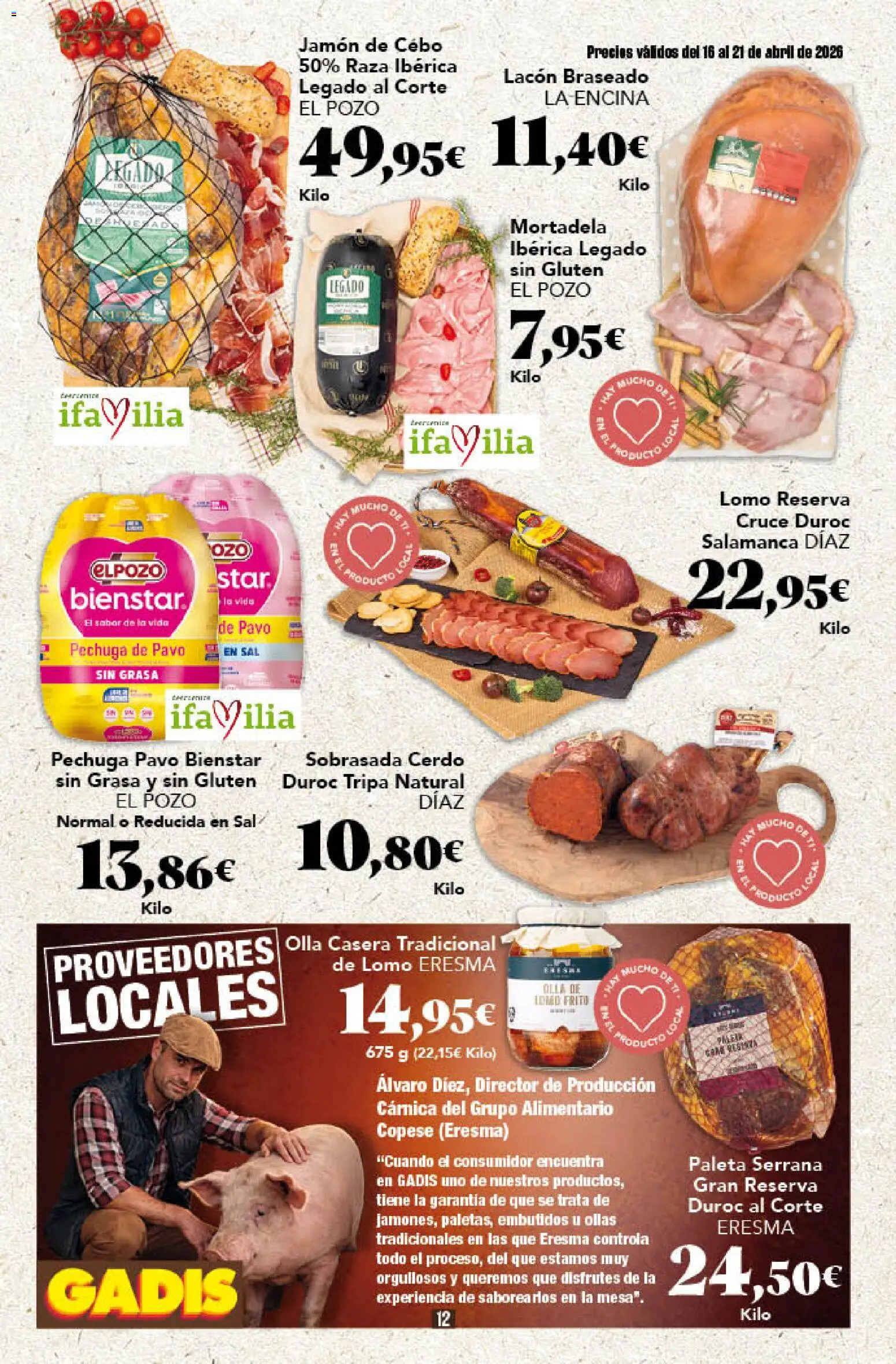 Gadis folleto │ válido desde el 16.04.2026 | Página: 12 | Productos: Jamón, Cerdo, Νυχτικό, Mortadela