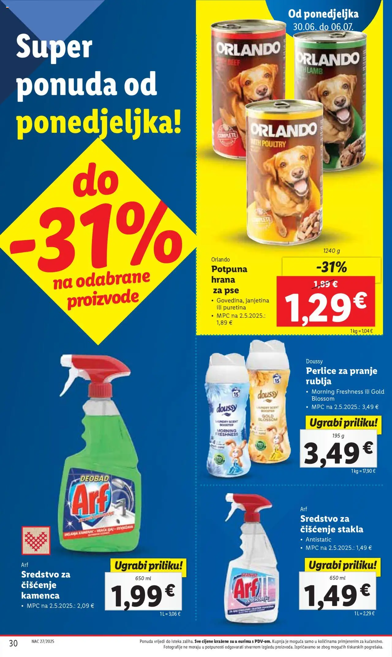 Lidl katalog | vrijedi od 30.06.2025 | Stranica: 30 | Proizvodi: Janjetina, Puretina, Hrana za pse, Arf
