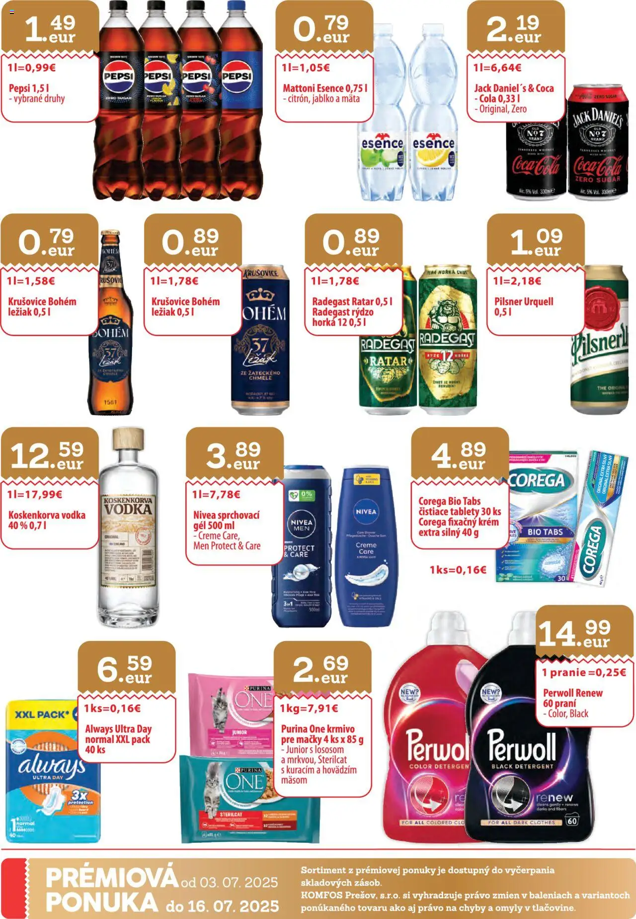 CBA Komfos leták │ platný od 03.07.2025 | Strana: 32 | Produkty: Krém, Mattoni, Vodka, Jack Daniel's