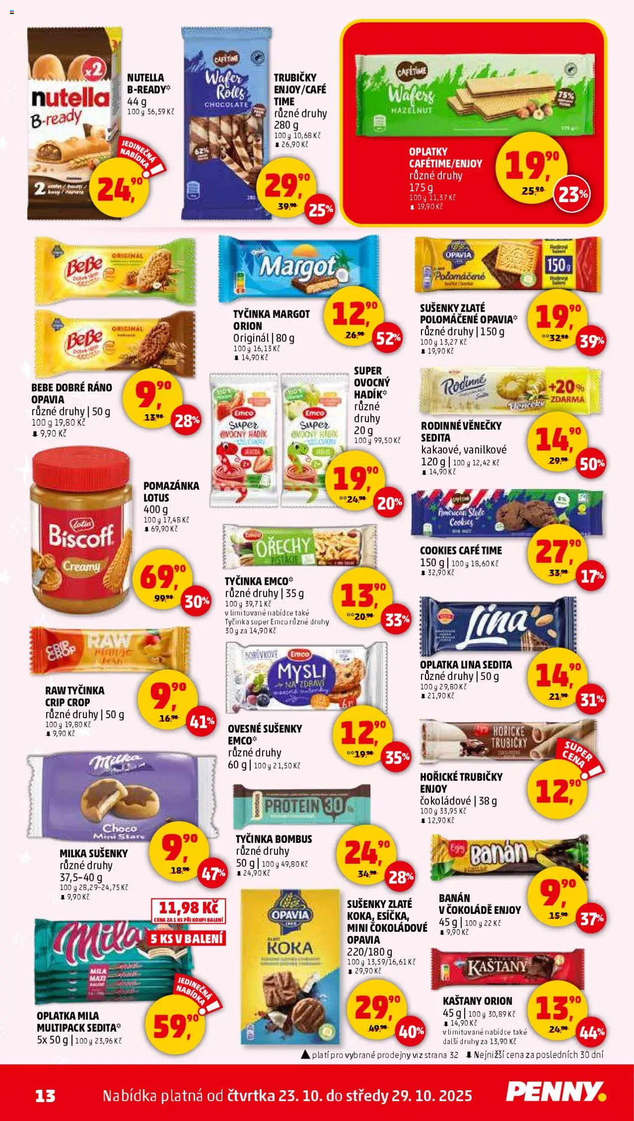 Penny Market leták - Čtvrtečník od 23.10.2025 | Strana: 13 | Produkty: Banán, Lina, Mysli, Oplatky
