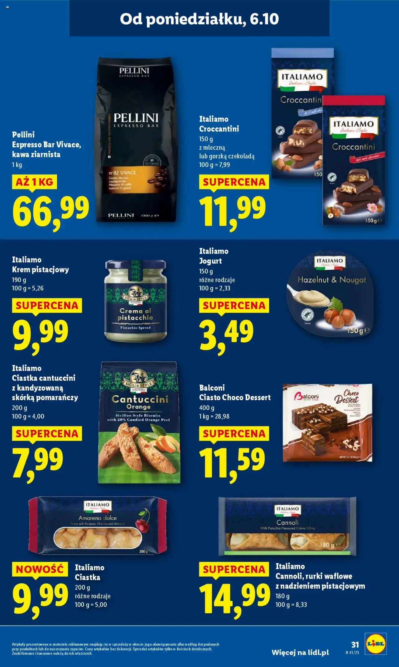 Lidl Gazetka od 06.10.2025 | Strona: 31 | Produkty: Cantuccini, Jogurt, Krem, Rurki waflowe