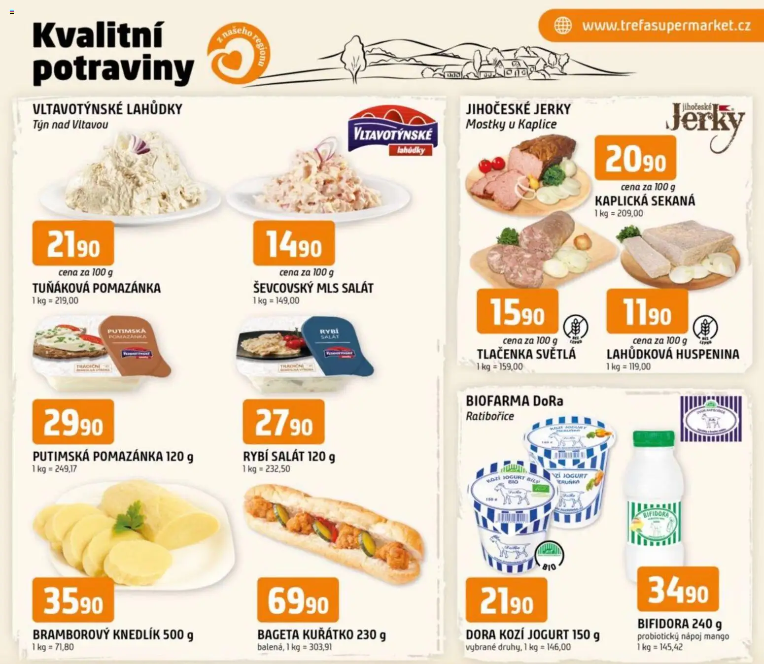 Trefa leták - Kvalitní potraviny z našeho regionu od 11.03.2026 | Strana: 1 | Produkty: Mango, Jogurt, Salát, Pomazánka