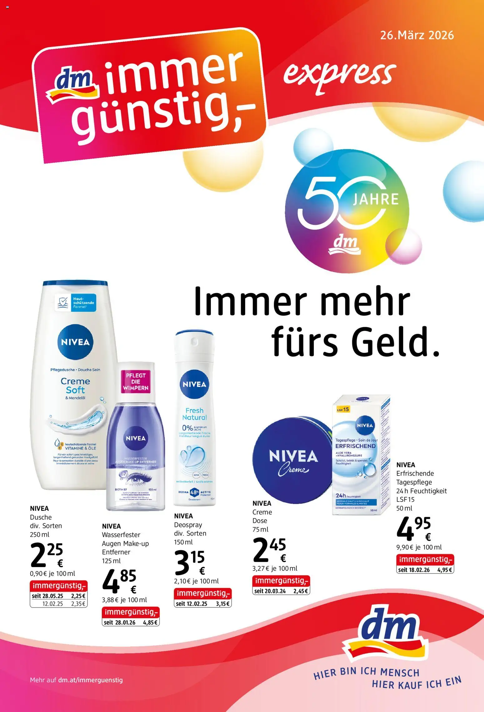 dm drogerie markt Flugblatt April 2026 gültig ab 26.03.2026 | Seite: 1 | Produkte: Dusche, Creme, Deodorant