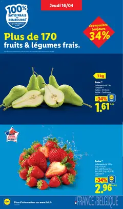 LIDL - Prévisualisation de Poire, La barquette de 1 kg Catégorie 1 Calibre: 55-65mm Variété: Conférence valide à partir de 16.04.2026 | Page: 2 | Produits: Fraise, Poire